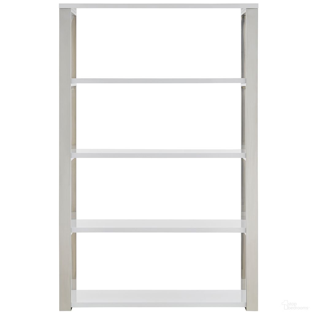 The appearance of Dillon 40 Inch Shelving Unit In High Gloss White and Polished Stainless Steel designed by Euro Style in the modern / contemporary interior design. This high gloss white/polished stainless steel piece of furniture was selected by 1StopBedrooms from Dillon Collection to add a touch of cosiness and style into your home. Sku: 90460WHT-A;90460WHT-B. Material: MDF.