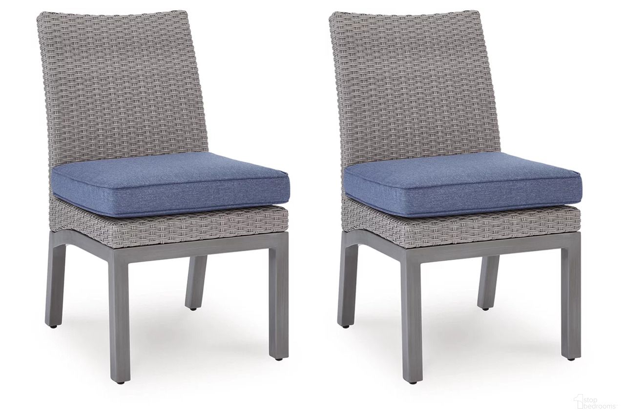 The appearance of Dillon Beach Outdoor Side Chair with Cushion Set of 2 In Gray and Blue designed by Signature Design by Ashley in the modern / contemporary interior design. This gray/blue piece of furniture was selected by 1StopBedrooms from Dillon Beach Collection to add a touch of cosiness and style into your home. Sku: P418-601. Material: Fabric.