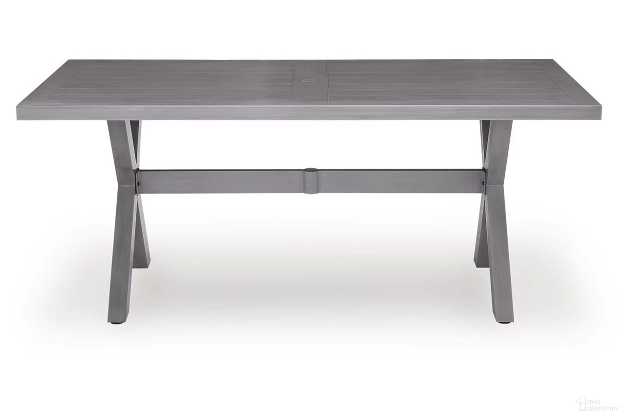 The appearance of Dillon Beach Rectangular Outdoor Dining Table In Gray designed by Signature Design by Ashley in the modern / contemporary interior design. This gray piece of furniture was selected by 1StopBedrooms from Dillon Beach Collection to add a touch of cosiness and style into your home. Sku: P418-625. Table Base Style: Trestle. Table Top Shape: Rectangular. Material: Aluminium.