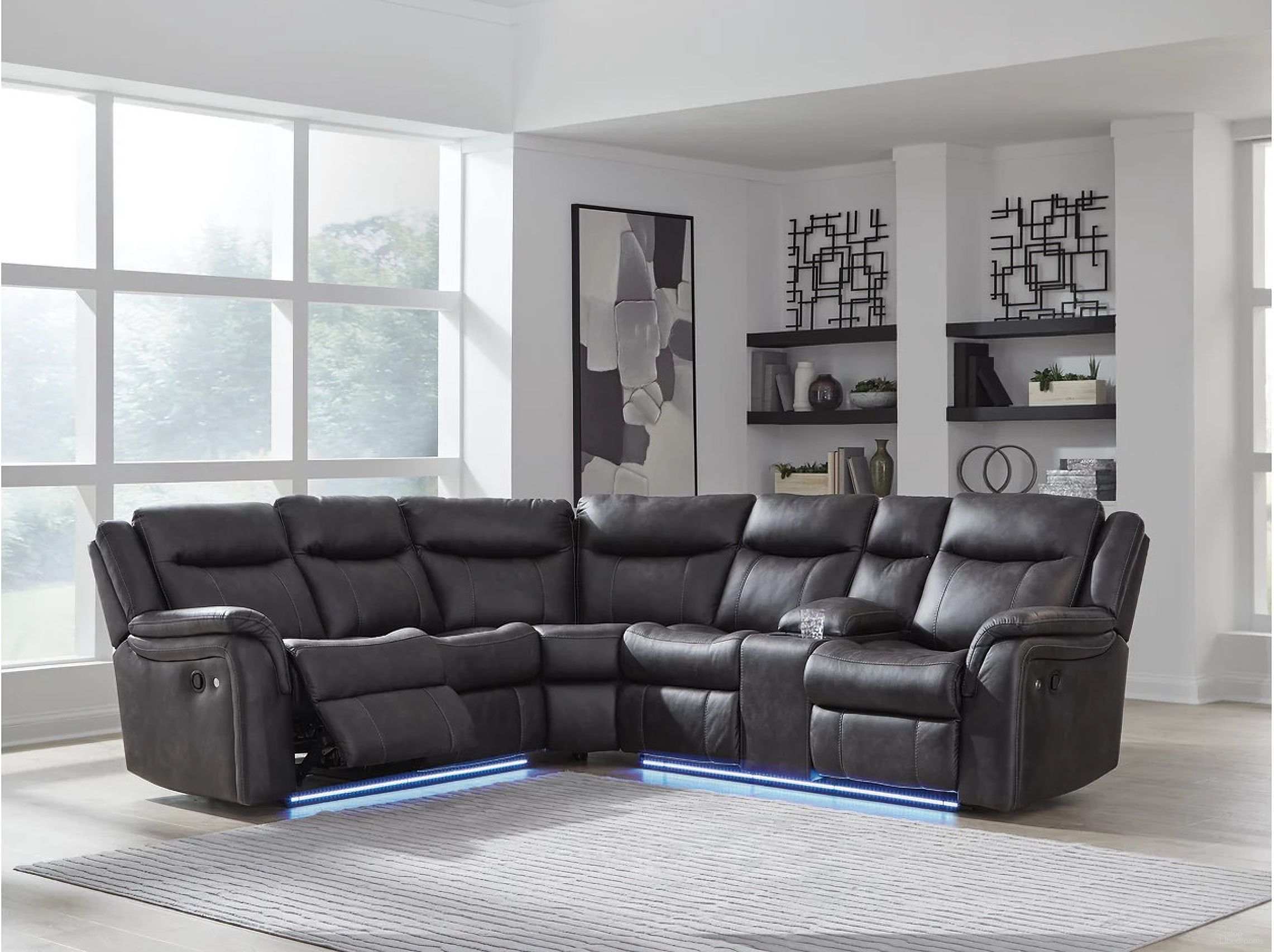 The appearance of Dime-Box 2-Piece Reclining Sectional In Carbon designed by Signature Design by Ashley in the modern / contemporary interior design. This carbon piece of furniture  was selected by 1StopBedrooms from Dime-Box Collection to add a touch of cosiness and style into your home. Sku: NC1300148;NC1300149. Material: Leather. Layout: L-Shape.