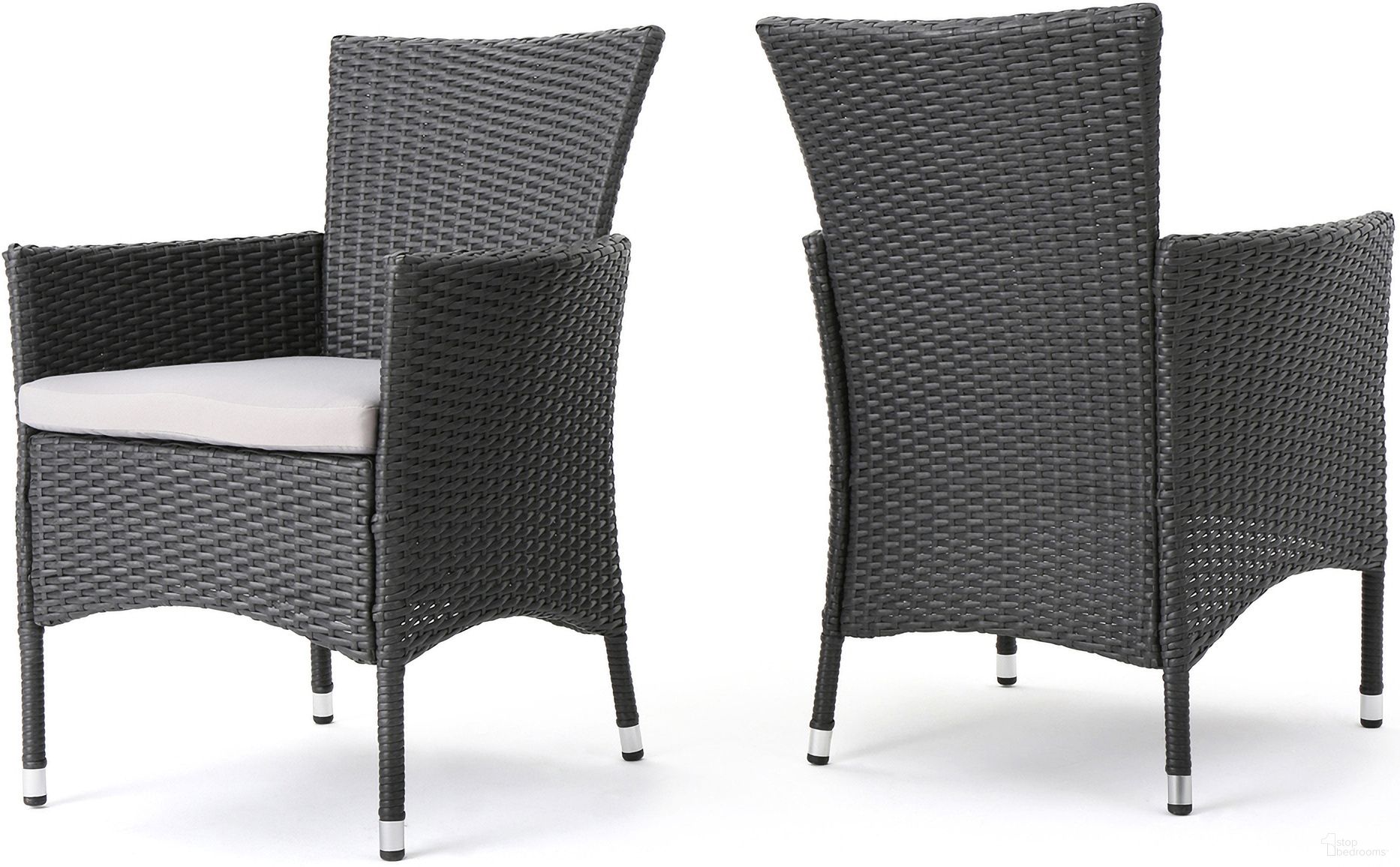 The appearance of Dimensional Outdoor Dining Chair with Cushion Seat and Iron Frame Set of 2 In Grey designed by Noble House in the modern / contemporary interior design. This beige piece of furniture was selected by 1StopBedrooms from Dimensional Collection to add a touch of cosiness and style into your home. Sku: 56447.00A. Material: Wicker.