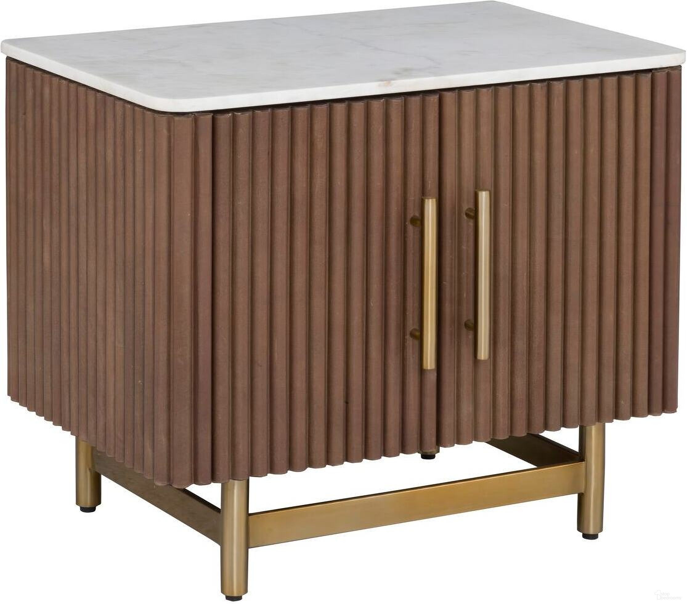 The appearance of Dimitri Two Door Nightstand In Kafe designed by Fairfield Chair in the modern / contemporary interior design. This kafe piece of furniture was selected by 1StopBedrooms from Dimitri Collection to add a touch of cosiness and style into your home. Sku: 8072-ET. Material: Marble.