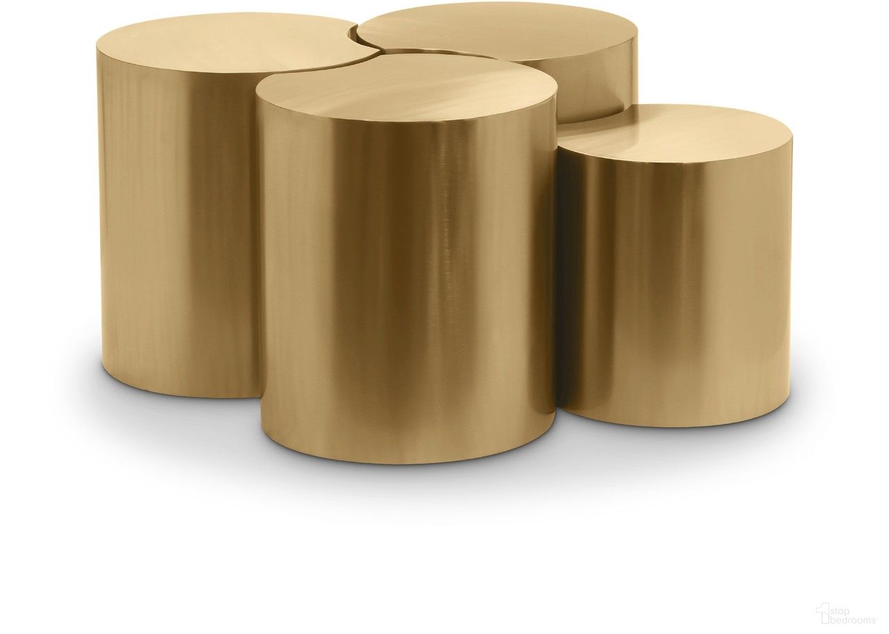 The appearance of Dimple 4 Piece Coffee Table In Gold designed by Meridian in the modern / contemporary interior design. This gold piece of furniture  was selected by 1StopBedrooms from Dimple Collection to add a touch of cosiness and style into your home. Sku: 99081Gold-ET16;99081Gold-ET18;99081Gold-ET18;99081Gold-ET18. Material: Iron.