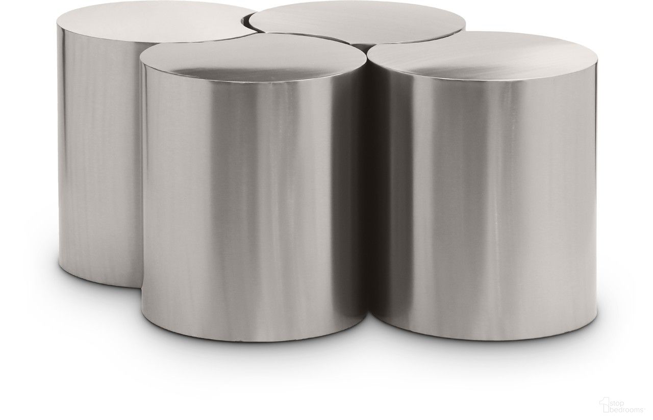 The appearance of Dimple 4 Piece Coffee Table In Silver designed by Meridian in the modern / contemporary interior design. This silver piece of furniture  was selected by 1StopBedrooms from Dimple Collection to add a touch of cosiness and style into your home. Sku: 99081Silver-ET20;99081Silver-ET20;99081Silver-ET20;99081Silver-ET20. Material: Iron.
