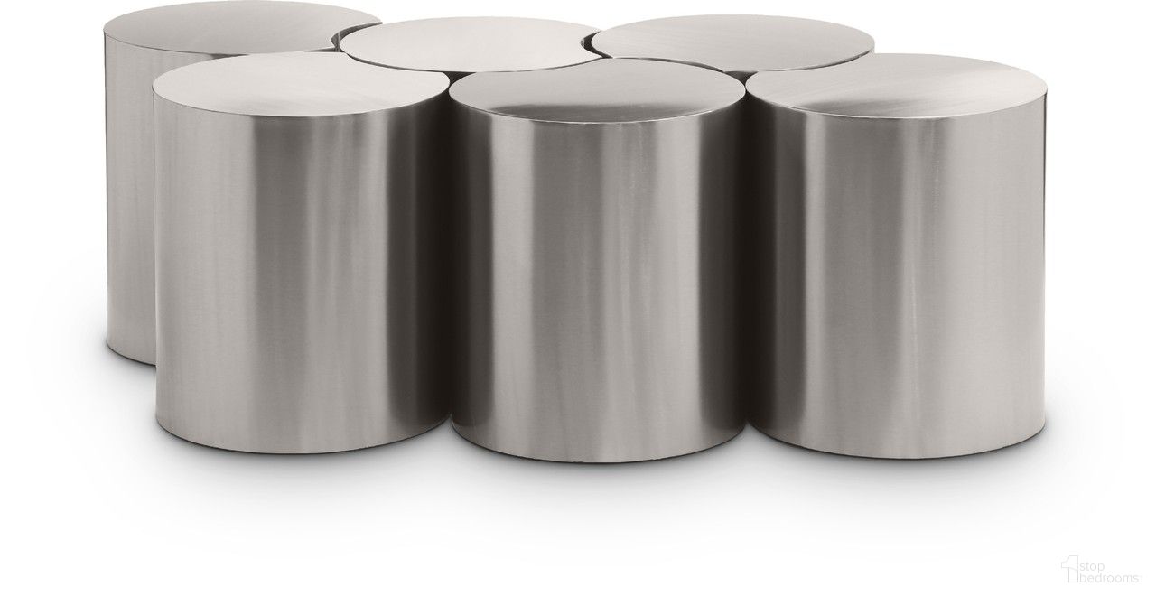 The appearance of Dimple 6 Piece Coffee Table In Silver designed by Meridian in the modern / contemporary interior design. This silver piece of furniture  was selected by 1StopBedrooms from Dimple Collection to add a touch of cosiness and style into your home. Sku: 99081Silver-ET18;99081Silver-ET18;99081Silver-ET18;99081Silver-ET18;99081Silver-ET18;99081Silver-ET18. Material: Iron.