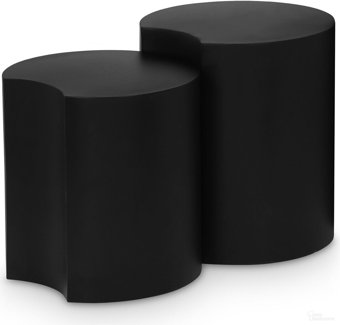 The appearance of Dimple 2 Piece End Table In Black designed by Meridian in the modern / contemporary interior design. This black piece of furniture  was selected by 1StopBedrooms from Dimple Collection to add a touch of cosiness and style into your home. Sku: 99081Black-ET16;99081Black-ET18. Material: Iron.