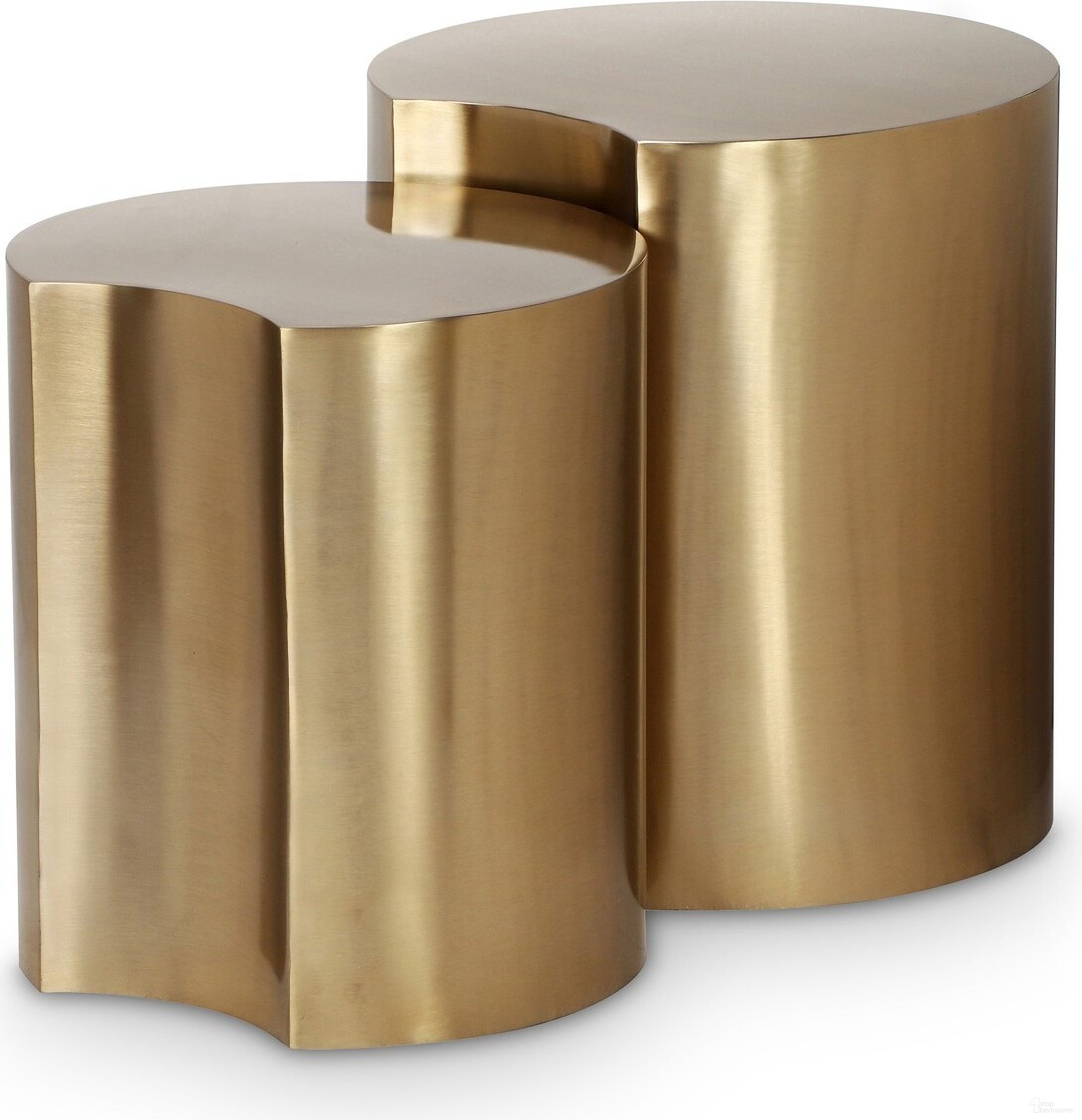 The appearance of Dimple 2 Piece End Table In Gold designed by Meridian in the modern / contemporary interior design. This gold piece of furniture  was selected by 1StopBedrooms from Dimple Collection to add a touch of cosiness and style into your home. Sku: 99081Gold-ET18;99081Gold-ET20. Material: Iron.