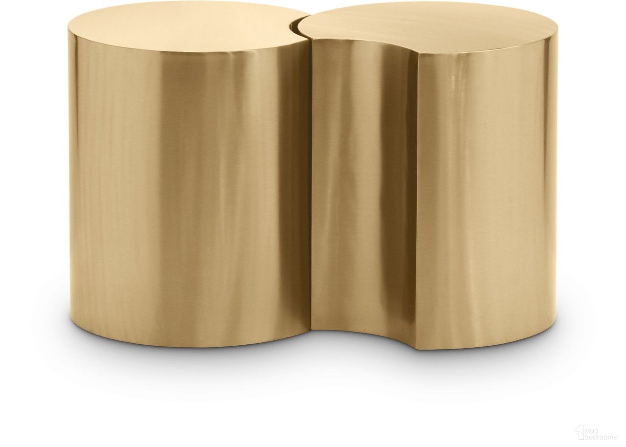 The appearance of Dimple 2 Piece End Table In Gold designed by Meridian in the modern / contemporary interior design. This gold piece of furniture  was selected by 1StopBedrooms from Dimple Collection to add a touch of cosiness and style into your home. Sku: 99081Gold-ET20;99081Gold-ET20. Material: Iron.