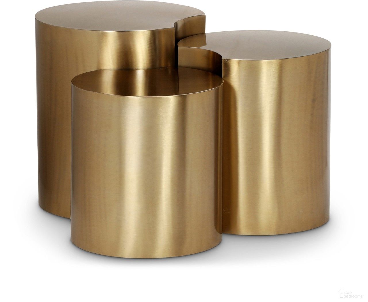 The appearance of Dimple 3 Piece End Table In Gold designed by Meridian in the modern / contemporary interior design. This gold piece of furniture  was selected by 1StopBedrooms from Dimple Collection to add a touch of cosiness and style into your home. Sku: 99081Gold-ET16;99081Gold-ET18;99081Gold-ET20. Material: Iron.
