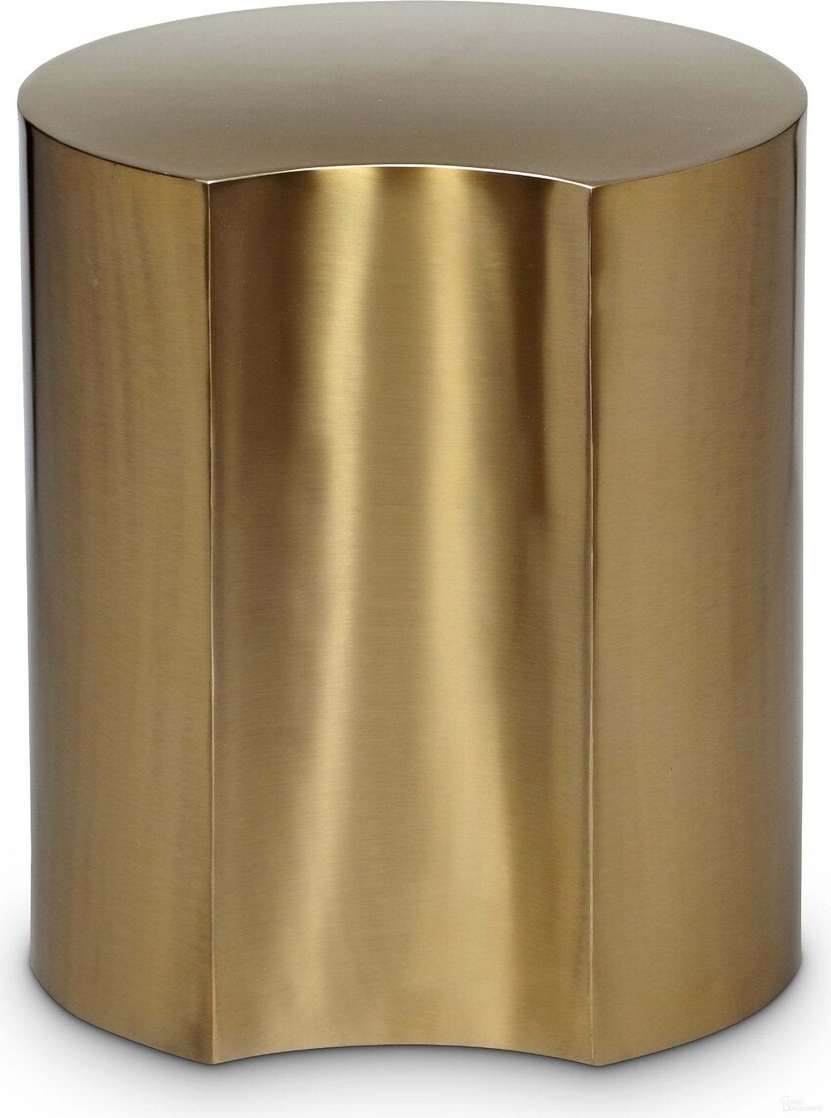 The appearance of Dimple End Table In Gold designed by Meridian in the modern / contemporary interior design. This gold piece of furniture  was selected by 1StopBedrooms from Dimple Collection to add a touch of cosiness and style into your home. Sku: 99081Gold-ET18. Material: Iron.
