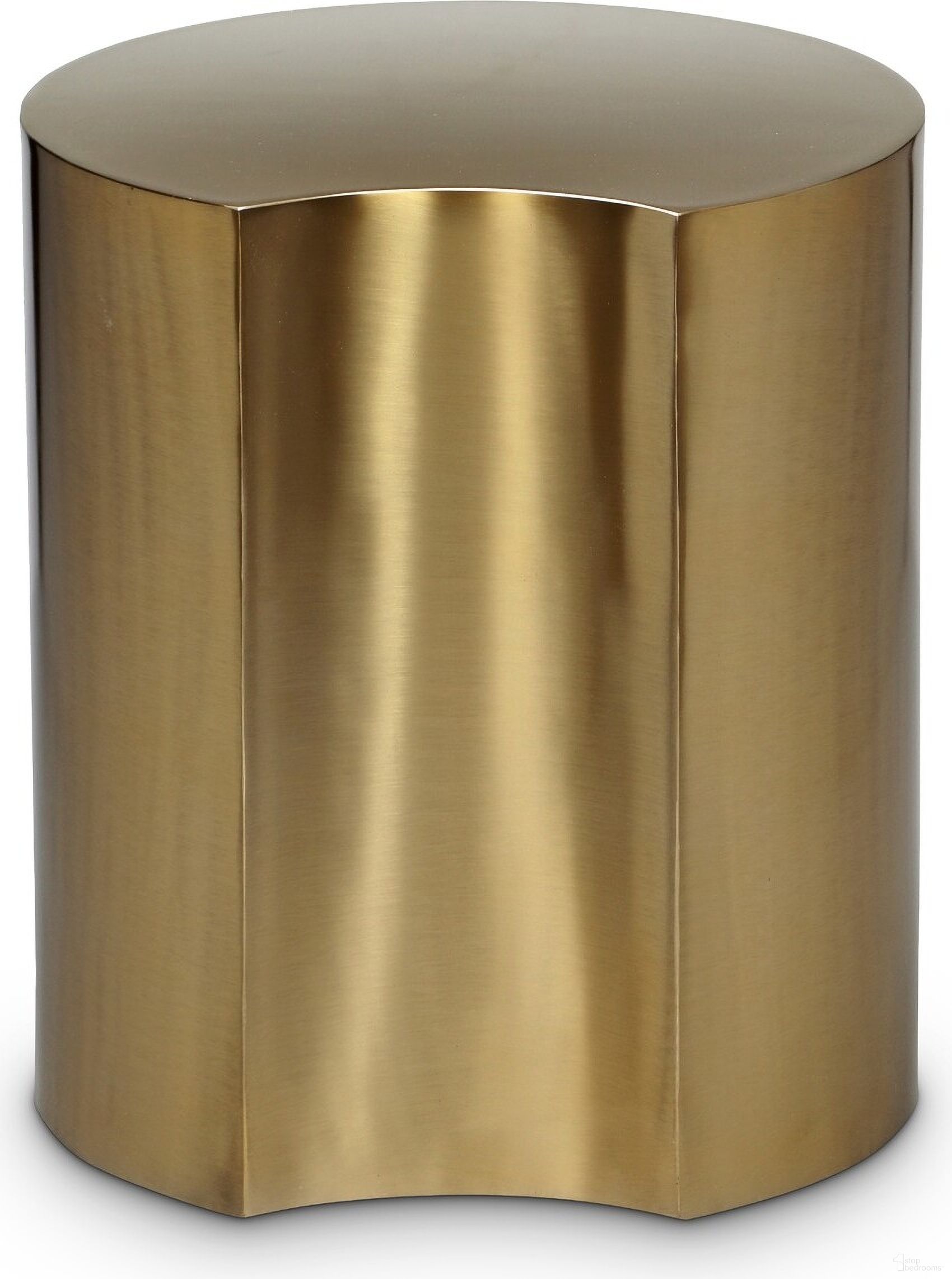 The appearance of Dimple End Table In Gold designed by Meridian in the modern / contemporary interior design. This gold piece of furniture  was selected by 1StopBedrooms from Dimple Collection to add a touch of cosiness and style into your home. Sku: 99081Gold-ET20. Material: Iron.