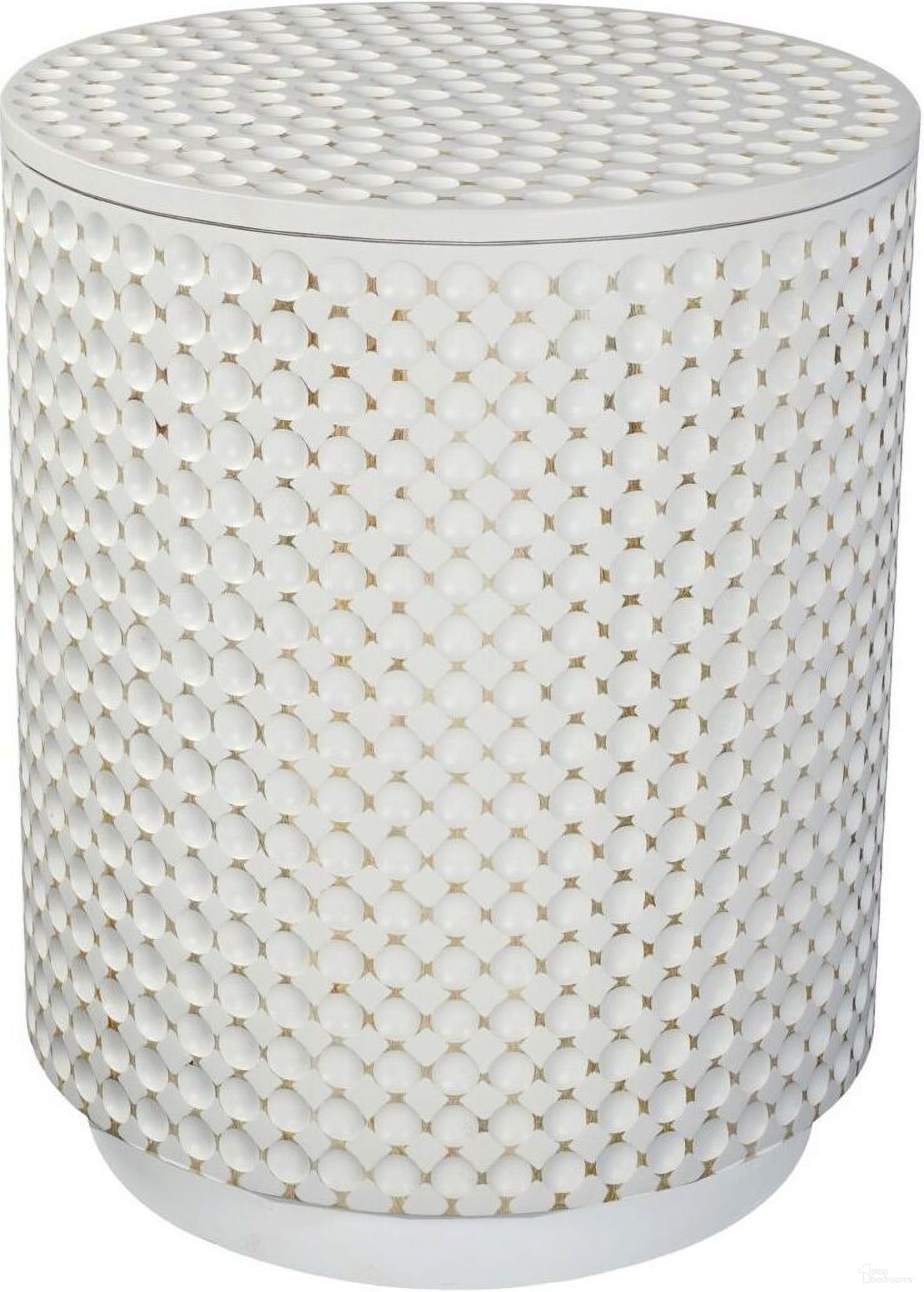 The appearance of Dimple Round Accent Table In Whitewash designed by Carolina Living in the bohemian interior design. This white wash piece of furniture  was selected by 1StopBedrooms from Dimple Collection to add a touch of cosiness and style into your home. Sku: AT-2024-DM-WWNT. Material: Mango Wood.