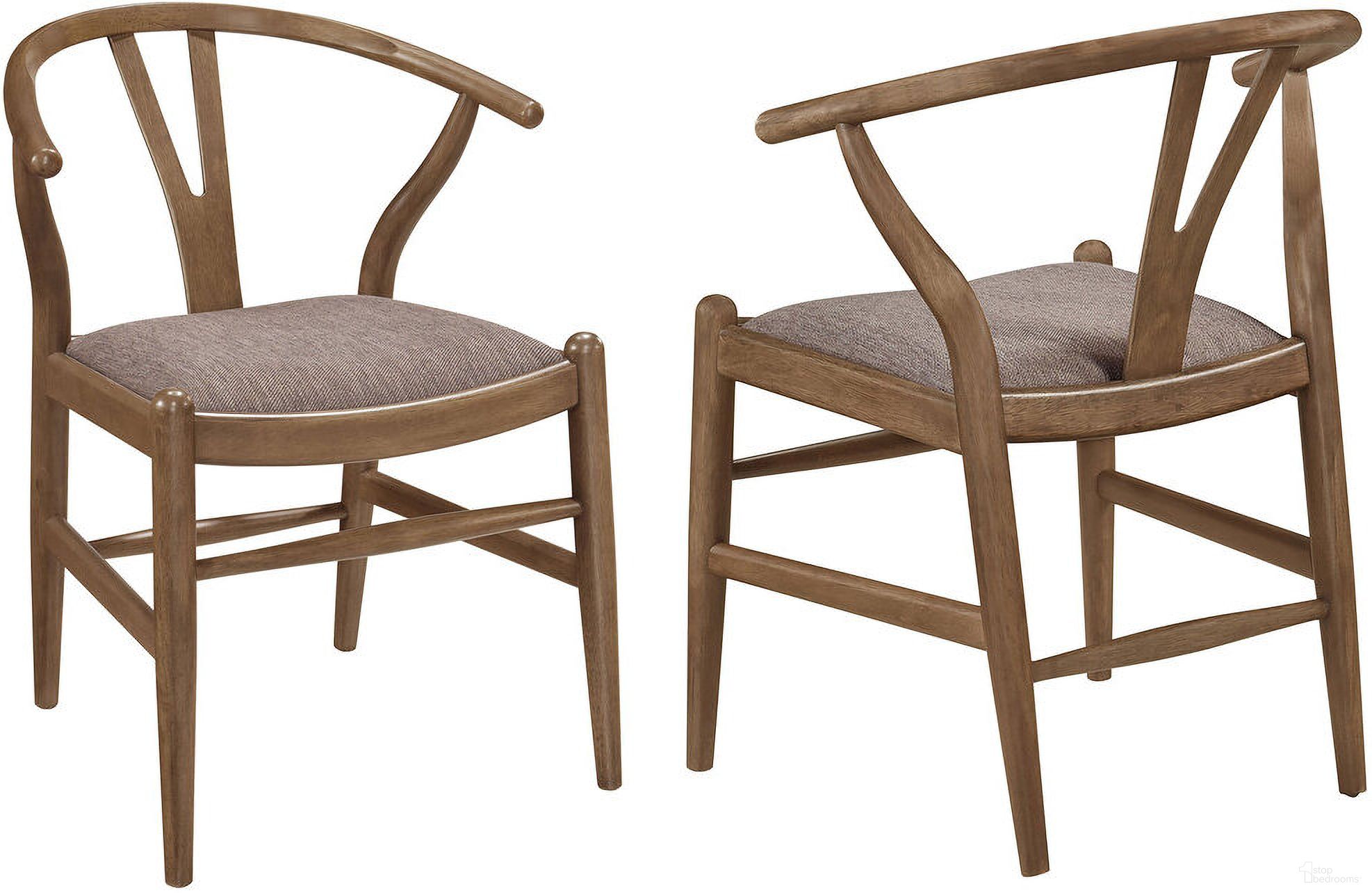 The appearance of Dinah Danish Y-Shaped Back Wishbone Dining Side Chair Walnut and Brown Set of 2 designed by Coaster in the transitional interior design. This walnut piece of furniture was selected by 1StopBedrooms from Dinah Collection to add a touch of cosiness and style into your home. Sku: 108472. Material: Wood. Chair Type: Side Chair.