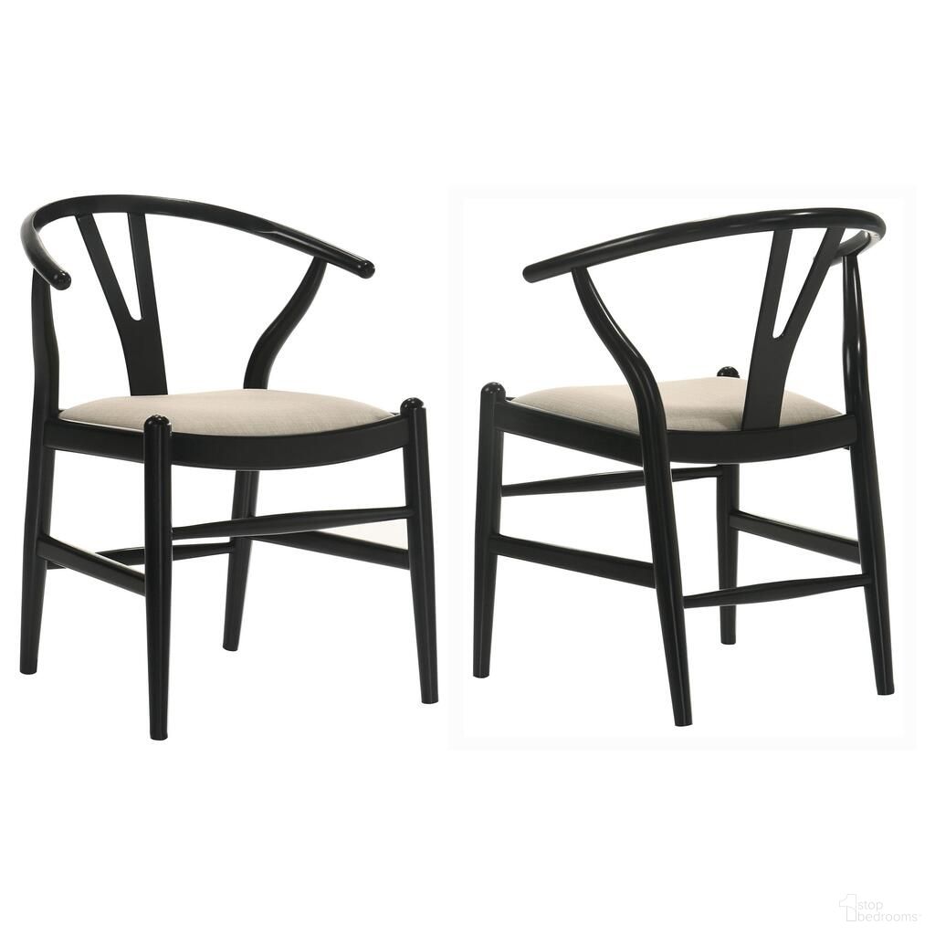 The appearance of Dinah Wood Wishbone Dining Side Chair Set of 2 In Black designed by Coaster in the modern / contemporary interior design. This black piece of furniture  was selected by 1StopBedrooms from Dinah Collection to add a touch of cosiness and style into your home. Sku: 108482. Material: Wood. Chair Type: Side Chair.