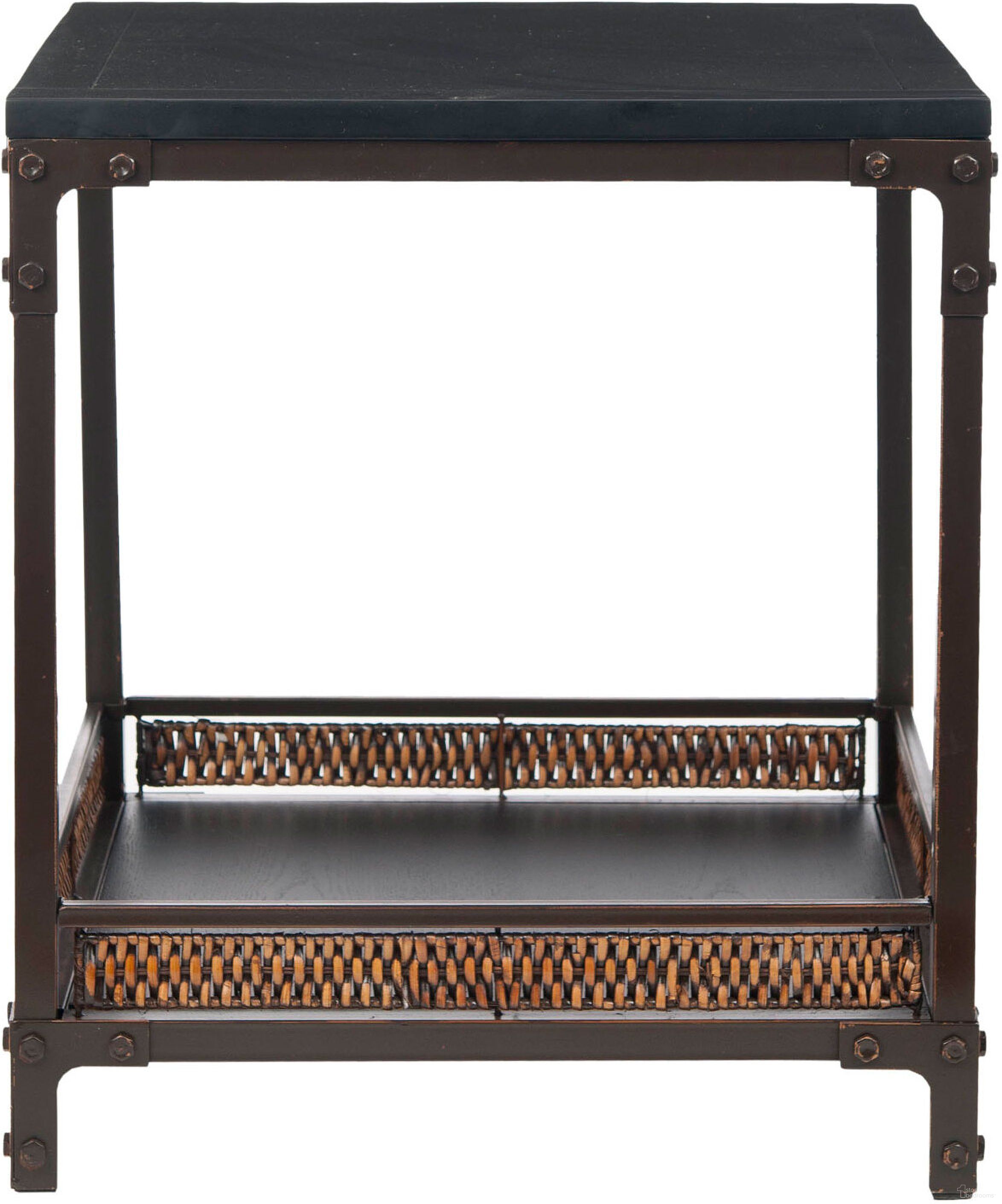 Dinesh Black and Dark Walnut End Table with Storage Shelf