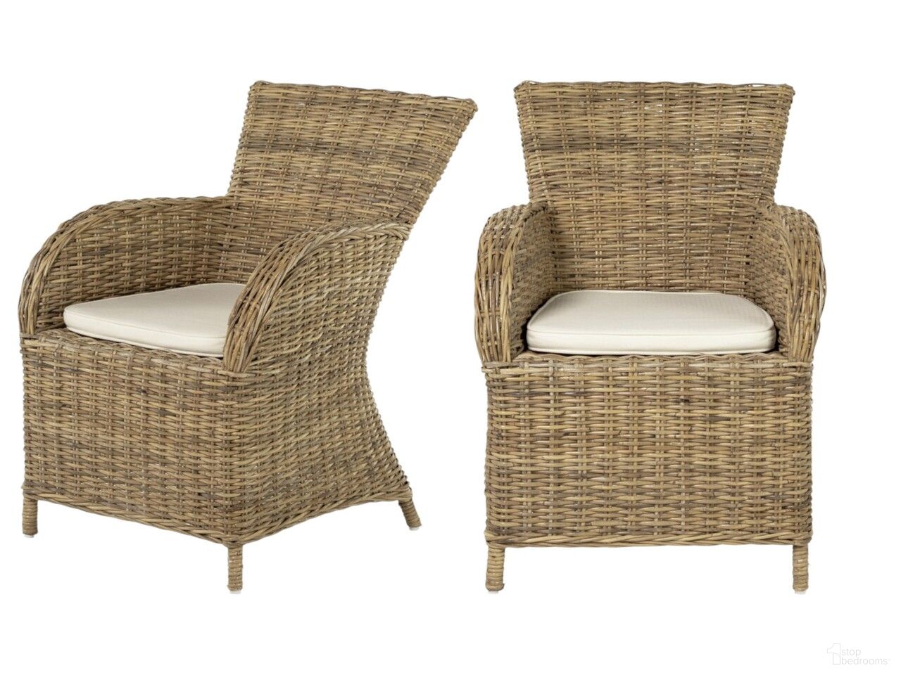 Dining Arm Chairs Set of 2 In Tan and Cream