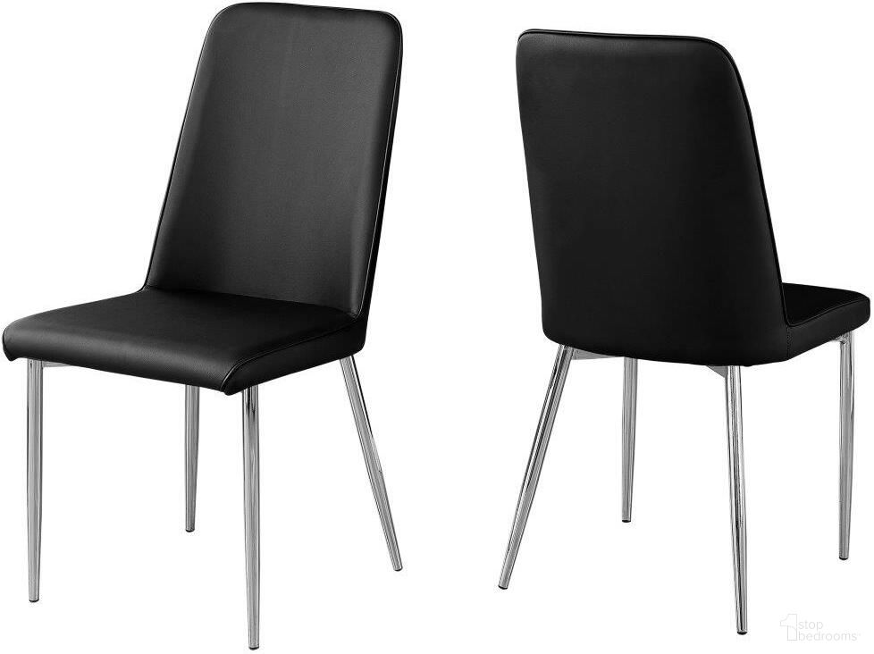 The appearance of Dining Chair Set Of 2 In Black Leather Look Chrome designed by Monarch Specialties in the modern / contemporary interior design. This black piece of furniture was selected by 1StopBedrooms from to add a touch of cosiness and style into your home. Sku: I 1034. Material: Metal. Chair Type: Side Chair.