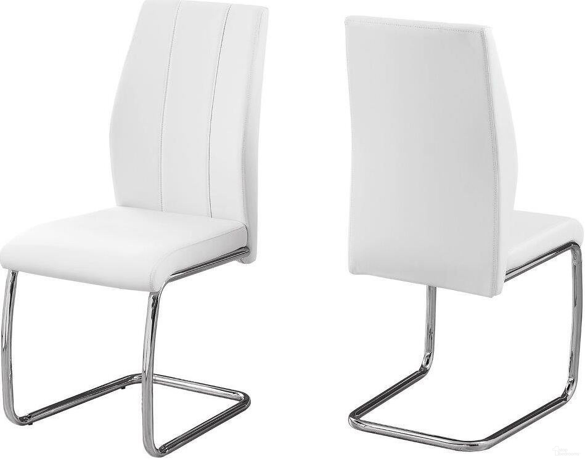 The appearance of Dining Chair Set Of 2 In White Leather Look I 1075 designed by Monarch Specialties in the modern / contemporary interior design. This white piece of furniture was selected by 1StopBedrooms from to add a touch of cosiness and style into your home. Sku: I 1075. Material: Metal. Chair Type: Side Chair.
