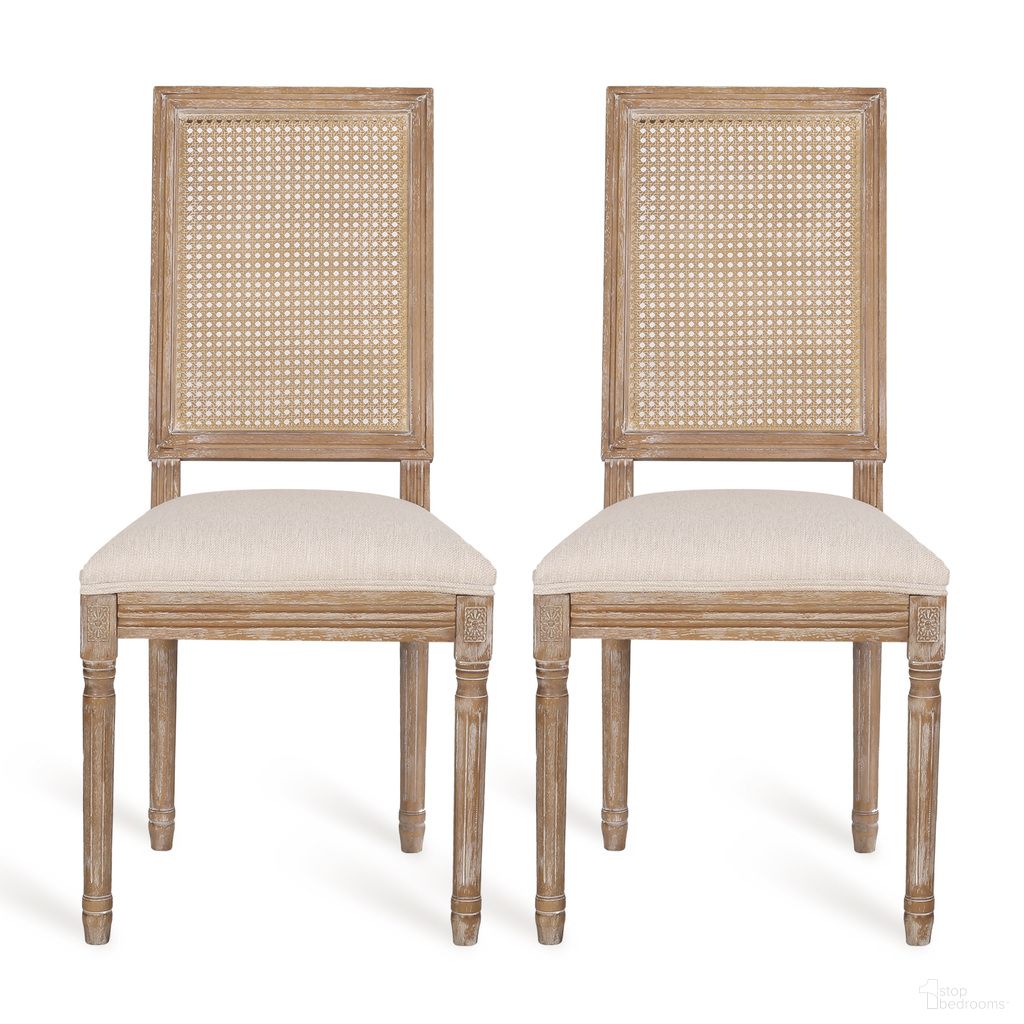 Dining Chair with Understated Rectangular Backrest In Beige - Set of 2