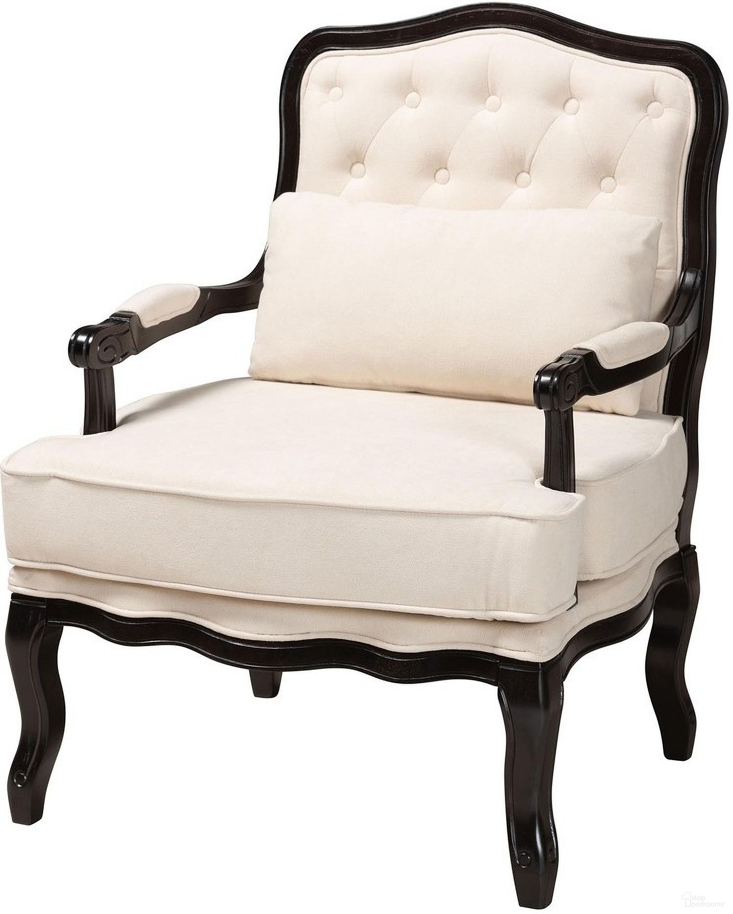 Dion Fabric and Wood Accent Chair In Cream and Wenge Brown