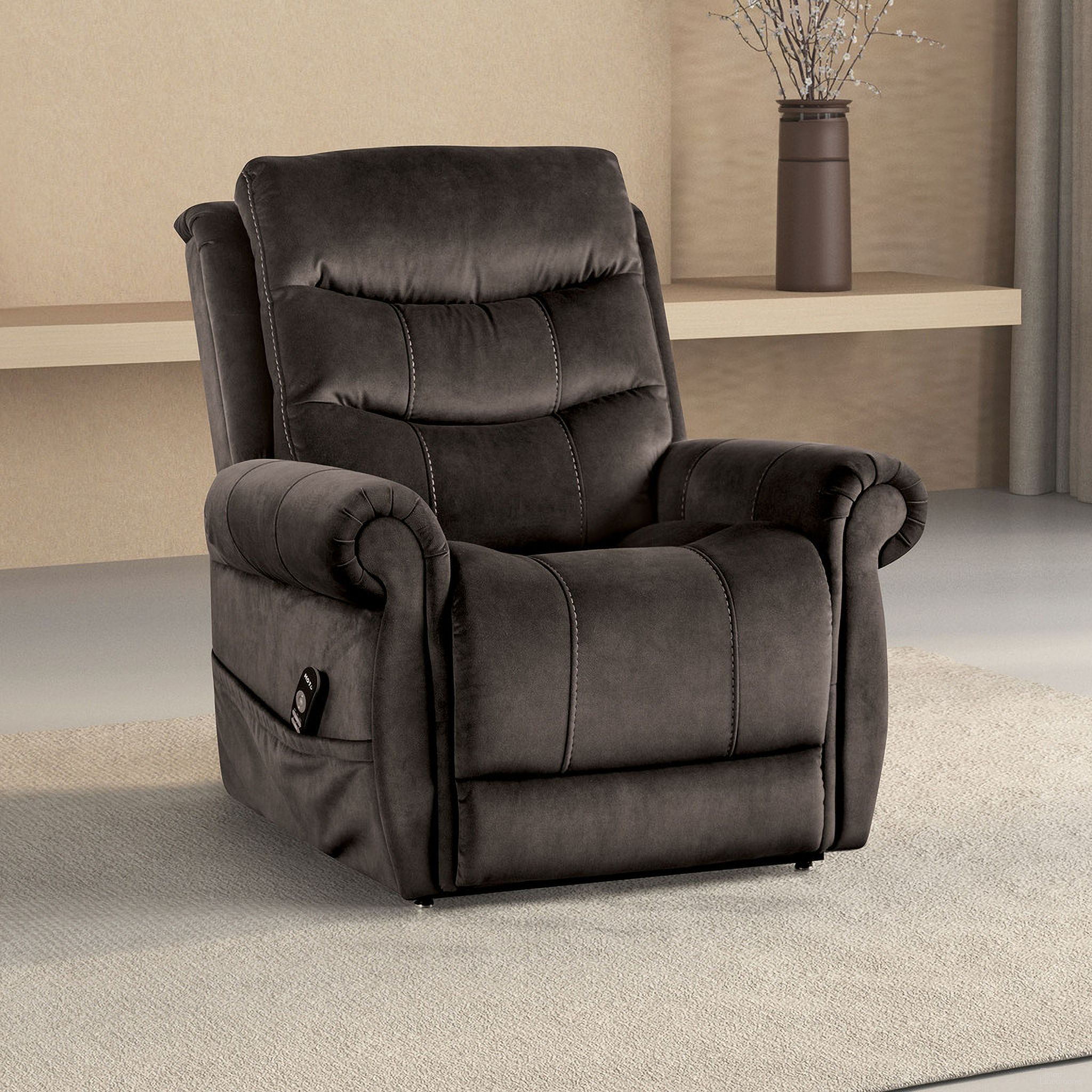 The appearance of Dionysia Lift Chair In Dark Gray designed by Furniture of America in the transitional interior design. This dark gray piece of furniture was selected by 1StopBedrooms from Dionysia Collection to add a touch of cosiness and style into your home. Sku: FM68001DG-LC. Material: Fabric.