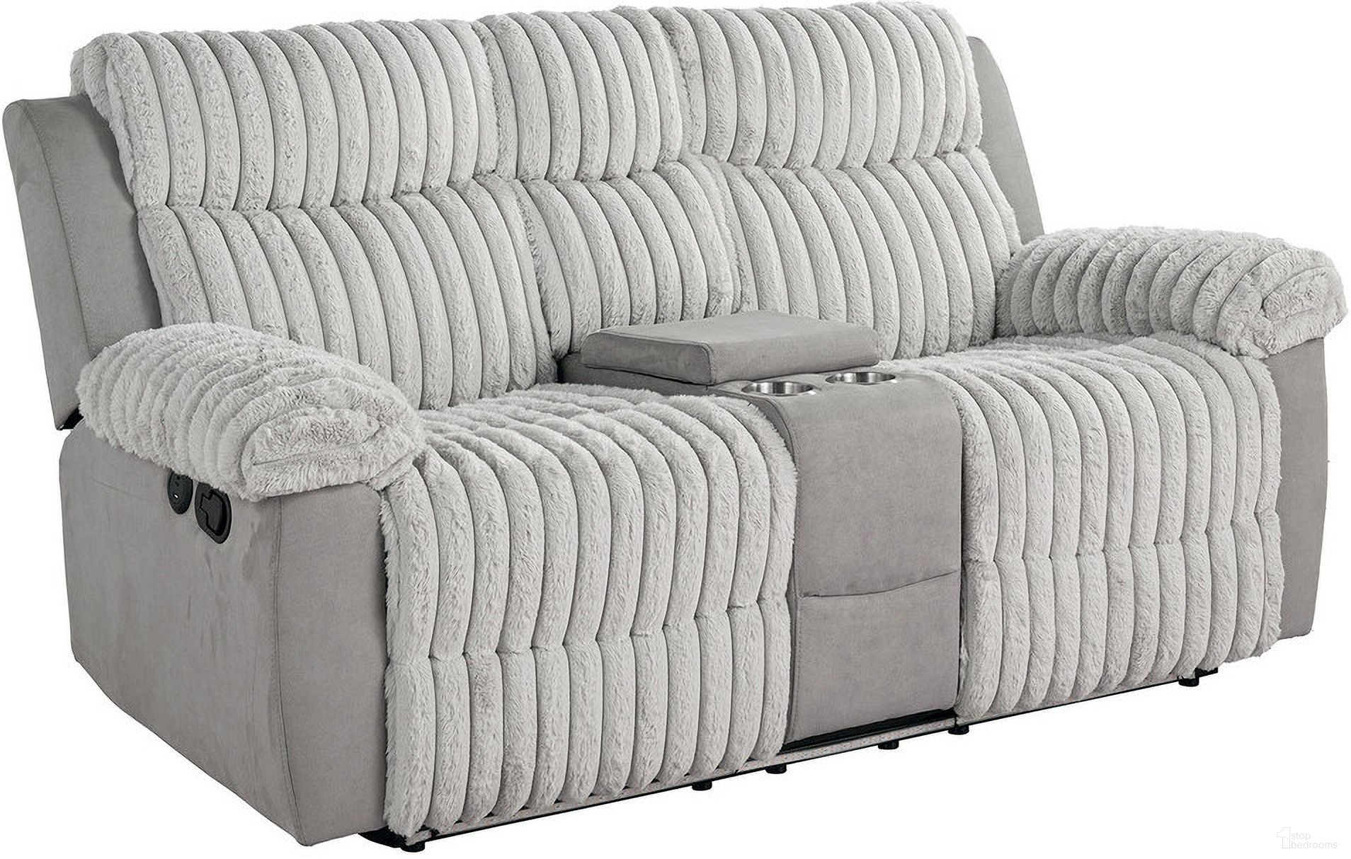 The appearance of Dionysus Manual Reclining Loveseat with Console In Gray designed by Furniture of America in the transitional interior design. This gray piece of furniture was selected by 1StopBedrooms from Dionysus Collection to add a touch of cosiness and style into your home. Sku: FM64004GY-LV-M. Material: Solid Wood.