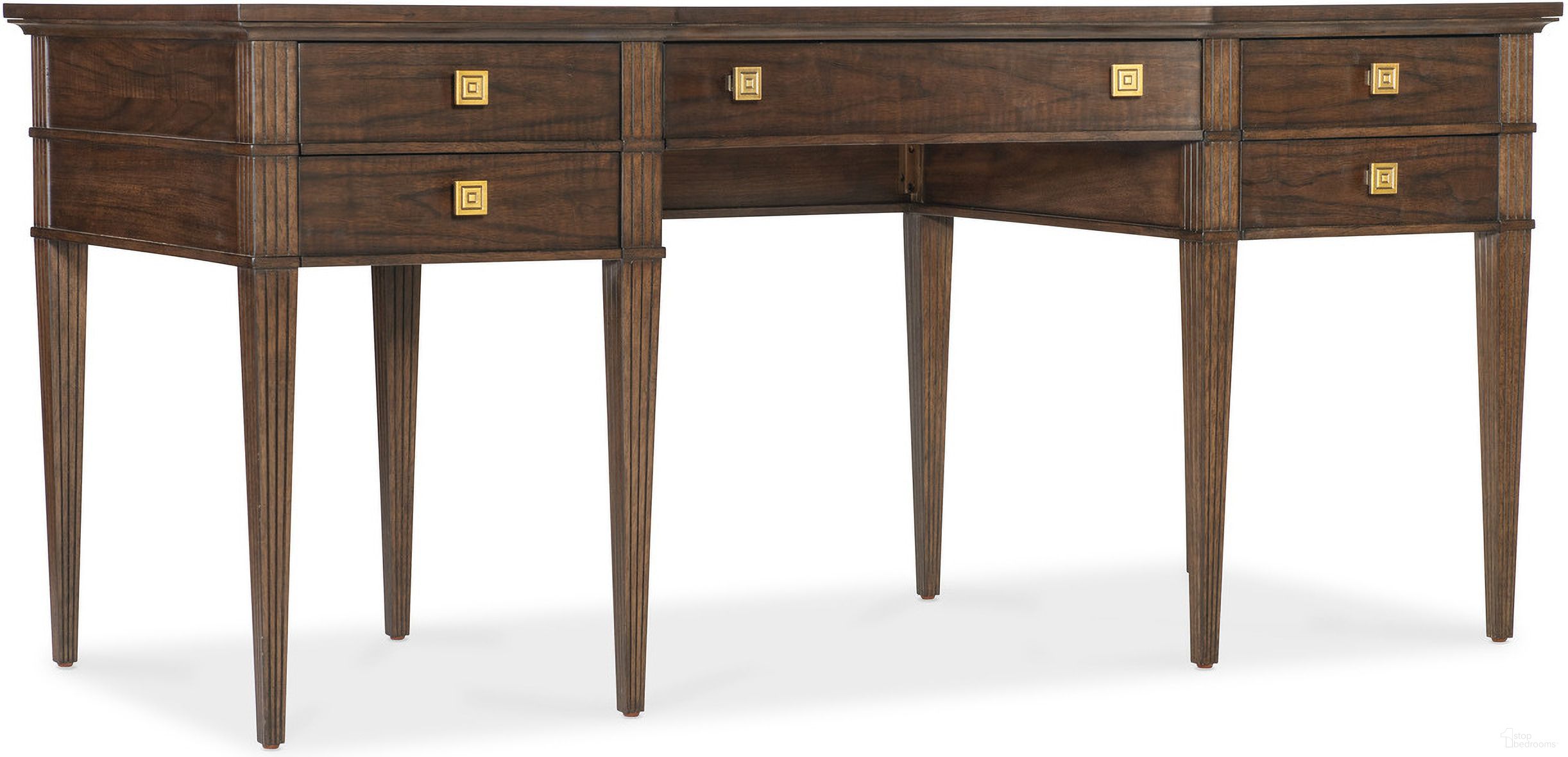 The appearance of Diplomat Writing Desk In Dark Wood designed by Hooker in the traditional interior design. This dark wood piece of furniture  was selected by 1StopBedrooms from Diplomat Collection to add a touch of cosiness and style into your home. Sku: 6082-10458-89. Material: Walnut Veneer.