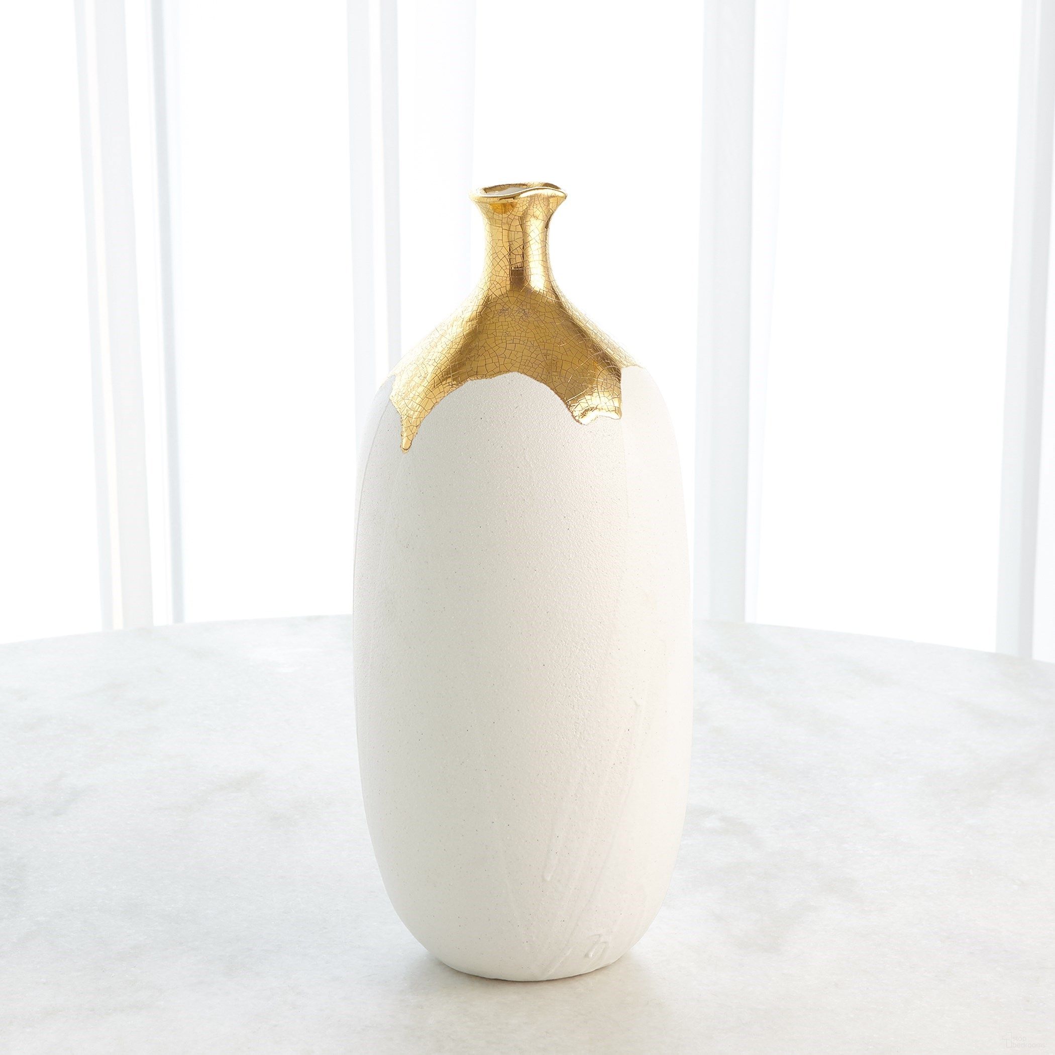 Dipped Golden Crackle And White Cylinder Large Vase