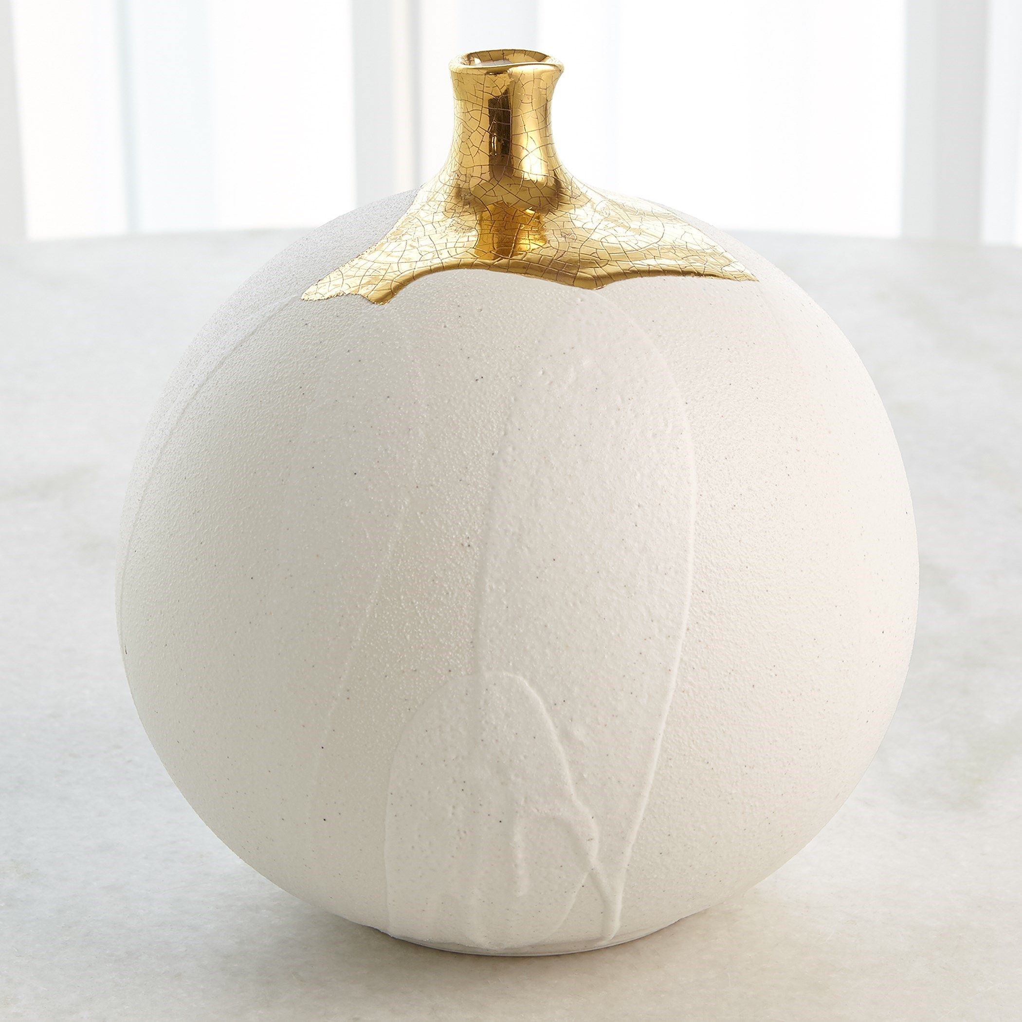 Dipped Golden Crackle And White Sphere Large Vase In Gold