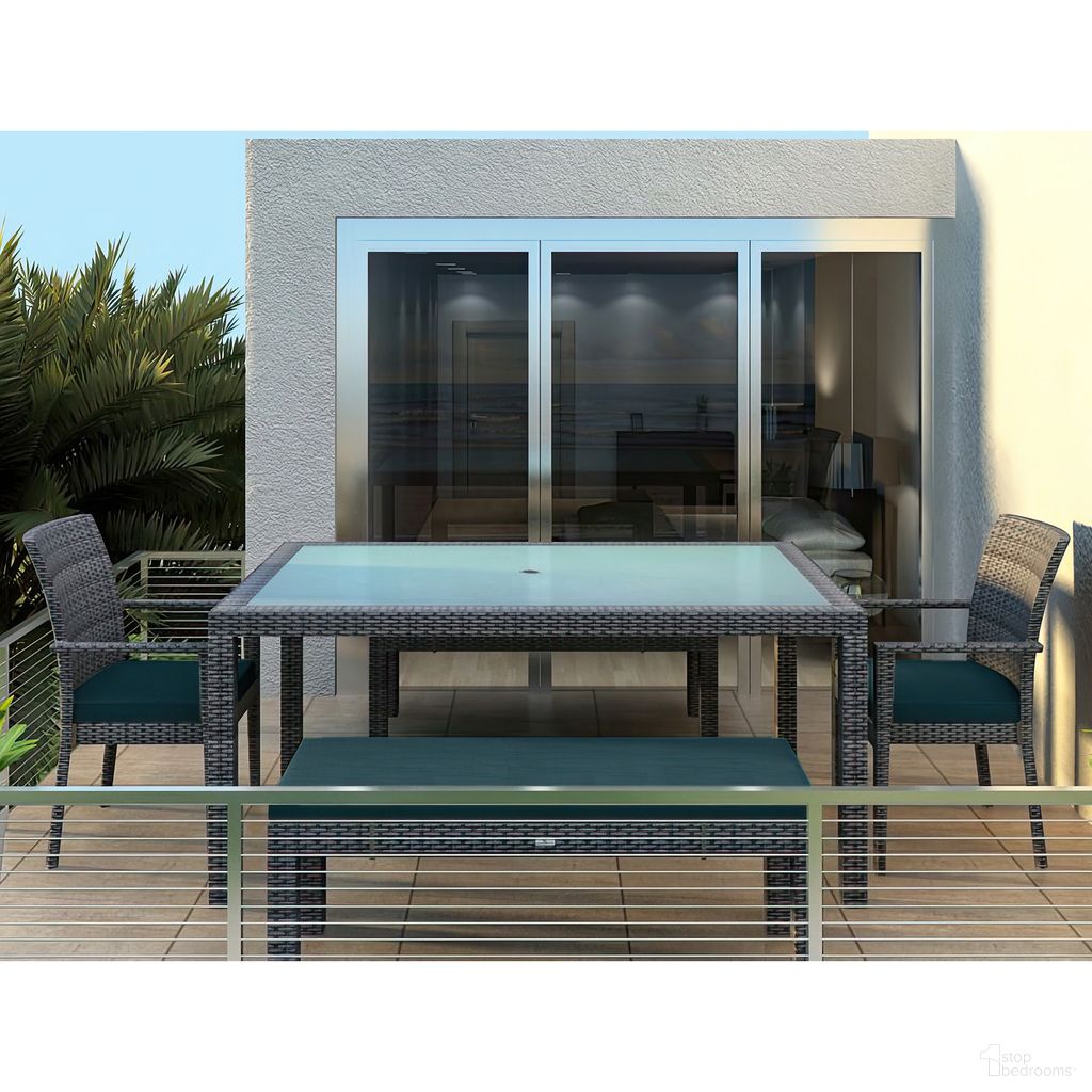 The appearance of District 5 Piece 6-Seat Bench Dining Set In Cast Lagoon and Slate designed by Harmonia Living in the modern / contemporary interior design. This cast lagoon/slate piece of furniture was selected by 1StopBedrooms from District Collection to add a touch of cosiness and style into your home. Sku: HL-DIS-TS-6BDS-CL. Table Base Style: Legs. Table Top Shape: Rectangular. Material: Polyethylene.