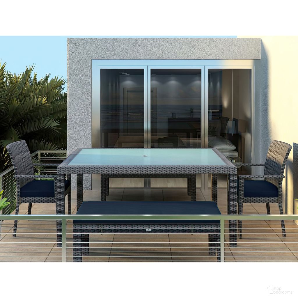 The appearance of District 5 Piece 6-Seat Bench Dining Set In Spectrum Indigo and Slate designed by Harmonia Living in the modern / contemporary interior design. This spectrum indigo/slate piece of furniture was selected by 1StopBedrooms from District Collection to add a touch of cosiness and style into your home. Sku: HL-DIS-TS-6BDS-IN. Table Base Style: Legs. Table Top Shape: Rectangular. Material: Polyethylene.