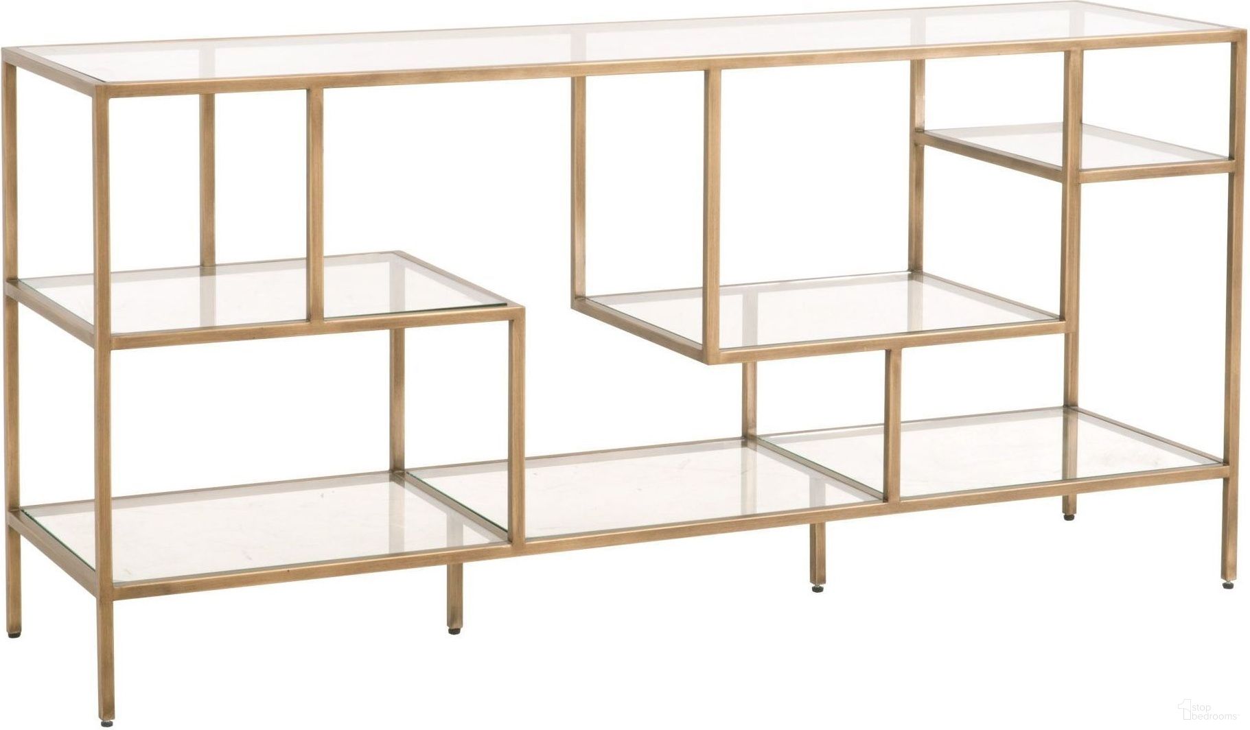 The appearance of District Beakman Low Bookcase In Brass designed by Essentials For Living in the transitional interior design. This brass piece of furniture  was selected by 1StopBedrooms from District Collection to add a touch of cosiness and style into your home. Sku: 4607.BRA. Material: Metal.