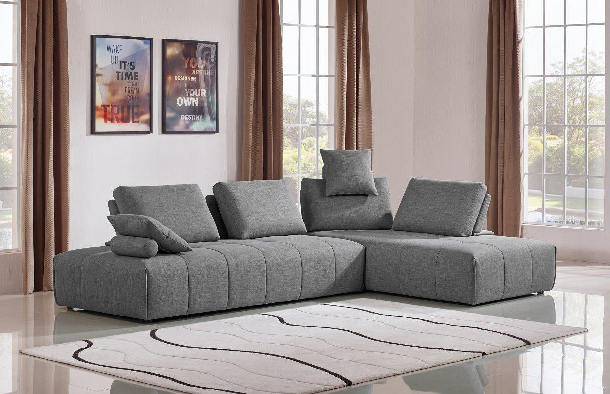 Grey Fabric Modular Sectional Sofa