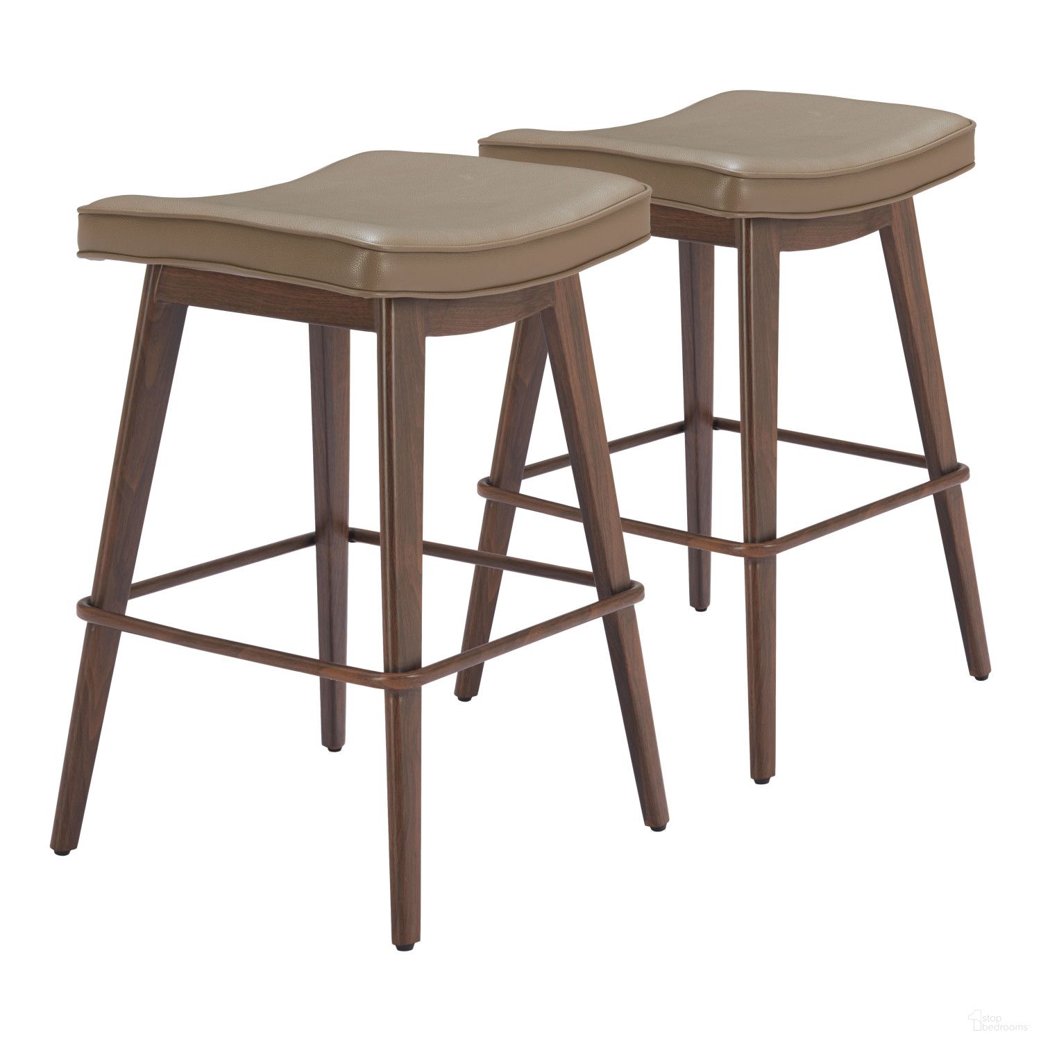 The appearance of Divat Barstool Set of 2 In Taupe and Walnut designed by Zuo Modern in the modern / contemporary interior design. This taupe and brown piece of furniture was selected by 1StopBedrooms from Divat Collection to add a touch of cosiness and style into your home. Sku: 110330. Material: Steel.
