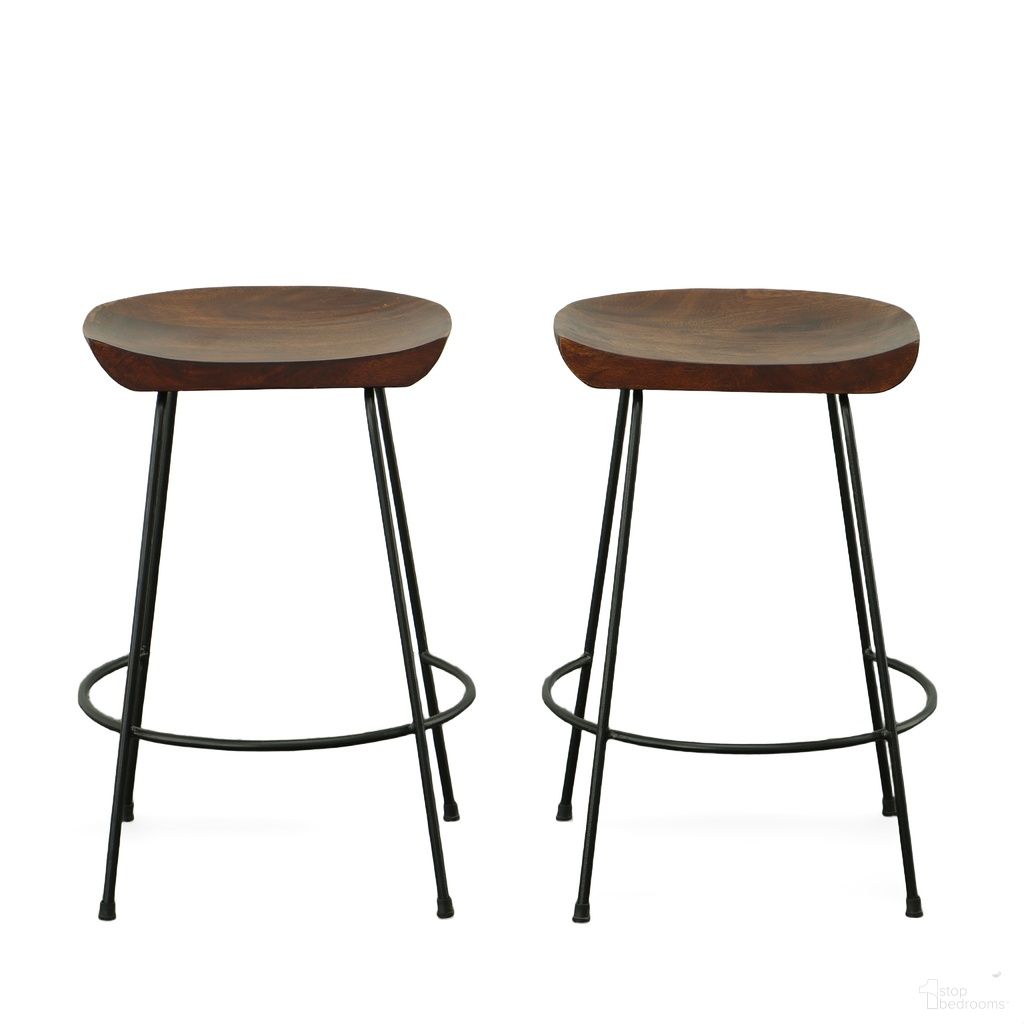 The appearance of Diya 24.5 Inch Counter Stool - Set of 2 In Chestnut Seat and Black Base designed by Carolina Living in the modern / contemporary interior design. This chestnut and black piece of furniture  was selected by 1StopBedrooms from Diya Collection to add a touch of cosiness and style into your home. Sku: CF2424CHETBK. Material: Mango Wood.