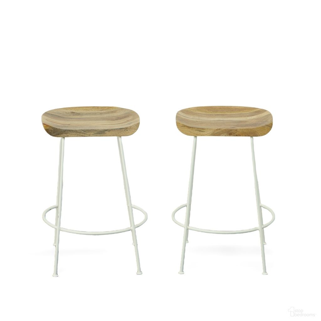 Diya 24.5 Inch Counter Stool - Set of 2 In Natural Seat and White Base