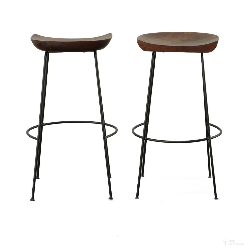 Diya 30.5 Inch Barstool - Set of 2 In Chestnut Seat and Black Base