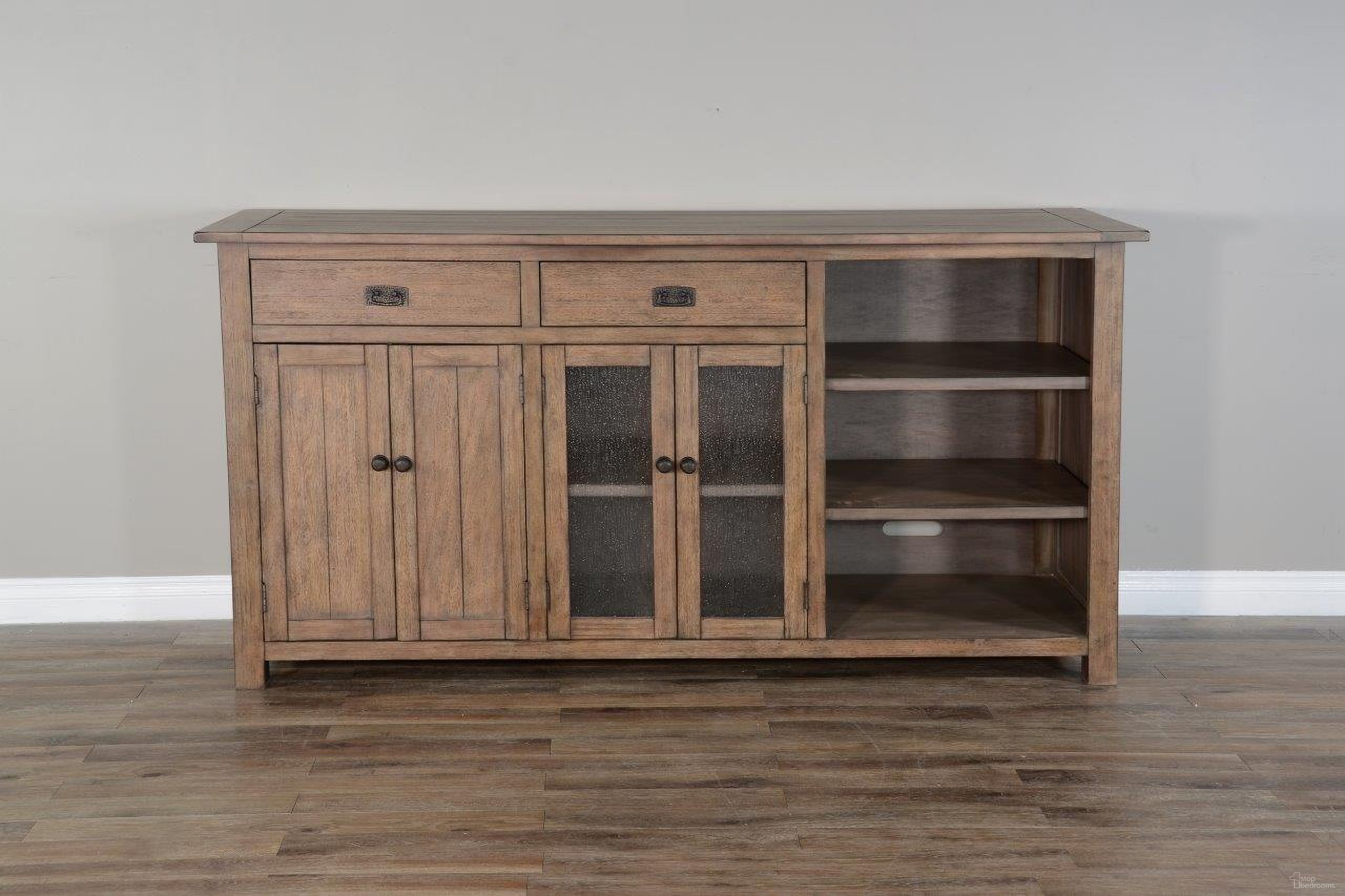 The appearance of Doe Valley Buffet In Taupe designed by Sunny Designs in the transitional interior design. This buckskin piece of furniture was selected by 1StopBedrooms from Doe Valley Collection to add a touch of cosiness and style into your home. Sku: 1969BU-B. Material: Solid Wood.