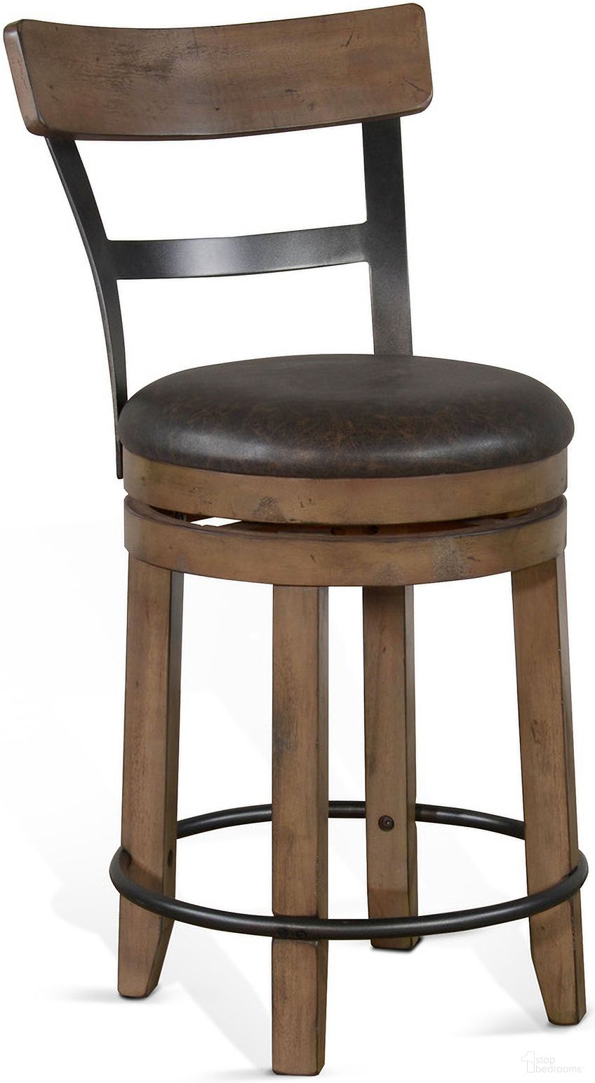 The appearance of Doe Valley Swivel Barstool with Cushion Set of 2 In Buckskin designed by Sunny Designs in the industrial interior design. This buckskin piece of furniture  was selected by 1StopBedrooms from Doe Valley Collection to add a touch of cosiness and style into your home. Sku: 1624BU-B24. Material: Solid Wood.