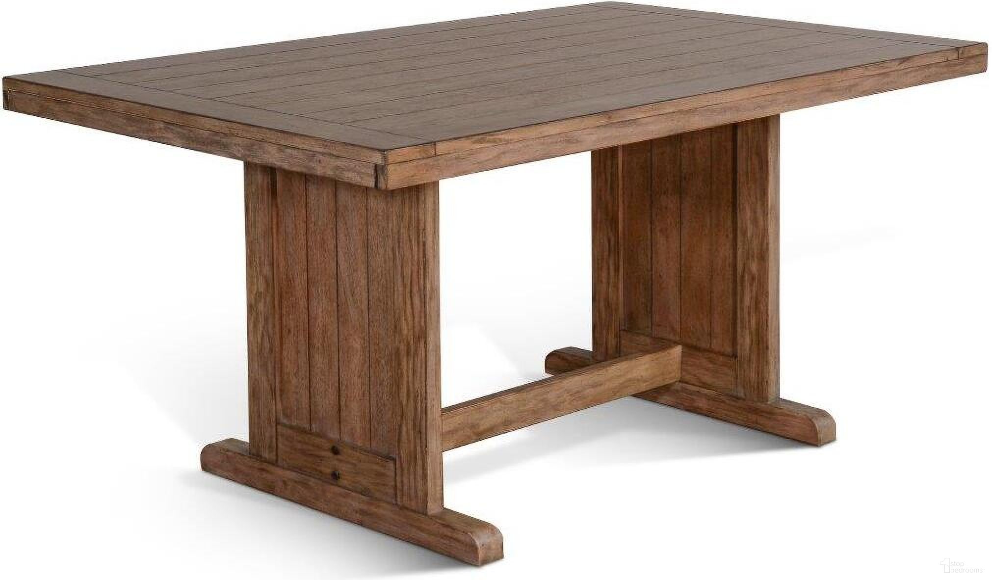 The appearance of Doe Valley Rectangular Wood Dining Table In Natural designed by Sunny Designs in the country / farmhouse interior design. This buckskin piece of furniture  was selected by 1StopBedrooms from Doe Valley Collection to add a touch of cosiness and style into your home. Sku: 0113BU-T. Table Base Style: Trestle. Table Top Shape: Rectangular. Size: 38" x 60". Material: Solid Wood.