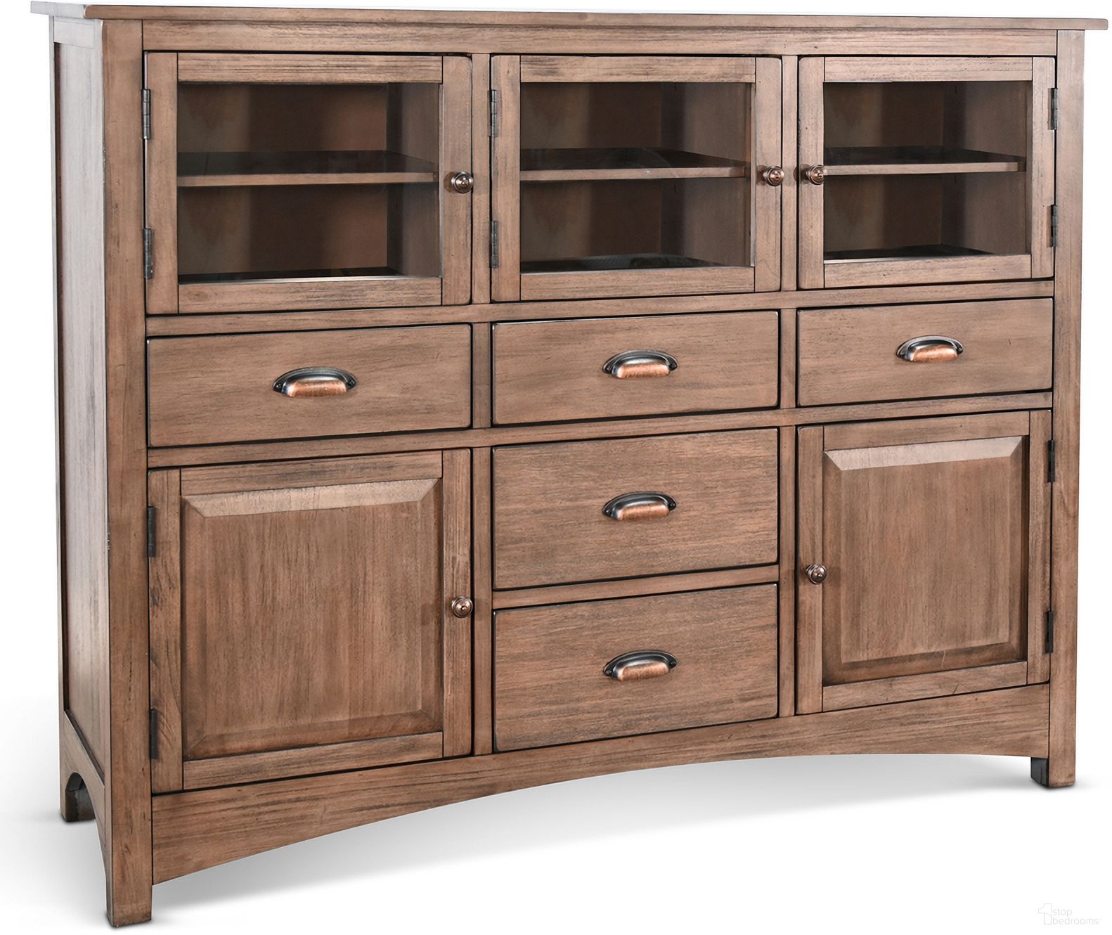 The appearance of Doe Valley Yellowstone Server In Natural designed by Sunny Designs in the modern / contemporary interior design. This buckskin piece of furniture  was selected by 1StopBedrooms from Doe Valley Collection to add a touch of cosiness and style into your home. Sku: 1978BU. Material: Solid Wood.