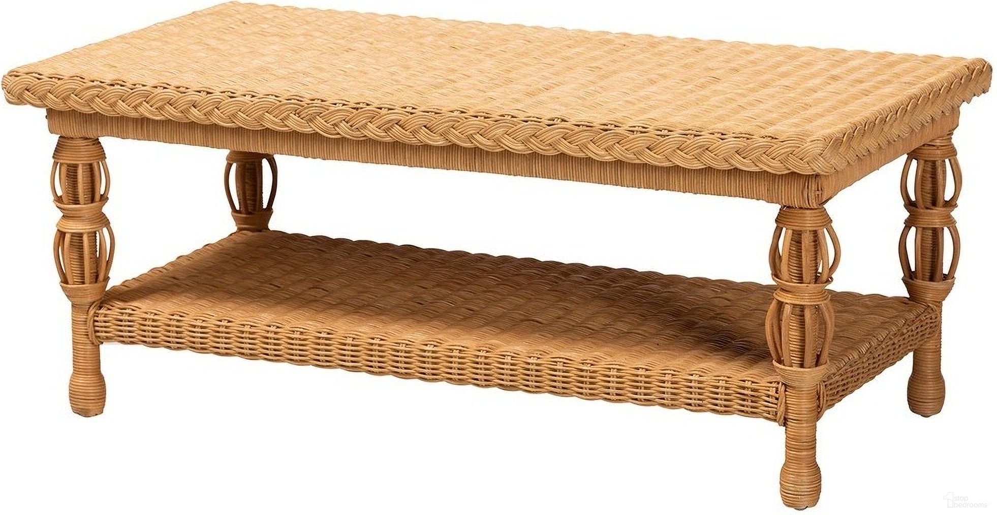 The appearance of Dolby Handwoven Rattan Coffee Table with Lower Shelf In Light Honey designed by Baxton Studio in the bohemian interior design. This light honey piece of furniture  was selected by 1StopBedrooms from Dolby Collection to add a touch of cosiness and style into your home. Sku: Dolby-Light Honey/Rattan-Coffee Table. Material: Mahogany.