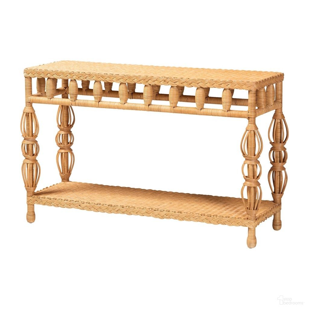 The appearance of Dolby Handwoven Rattan Console Table with Lower Shelf In Light Honey designed by Baxton Studio in the bohemian interior design. This light honey piece of furniture  was selected by 1StopBedrooms from Dolby Collection to add a touch of cosiness and style into your home. Sku: Dolby-Light Honey/Rattan-Console Table. Material: Acacia Wood.