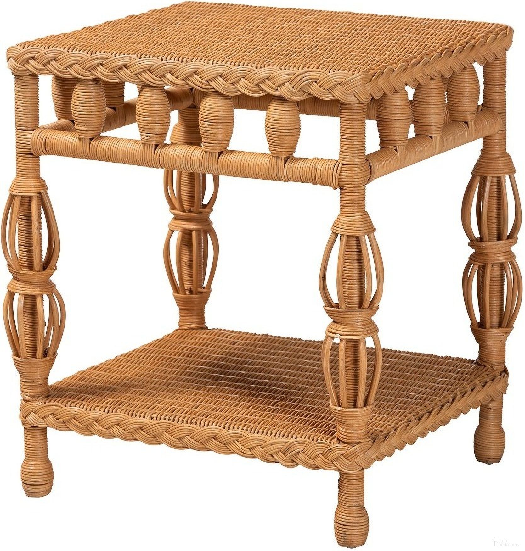 The appearance of Dolby Handwoven Rattan End Table with Lower Shelf In Light Honey designed by Baxton Studio in the bohemian interior design. This light honey piece of furniture  was selected by 1StopBedrooms from Dolby Collection to add a touch of cosiness and style into your home. Sku: Dolby-Light Honey/Rattan-End Table. Material: Mahogany.