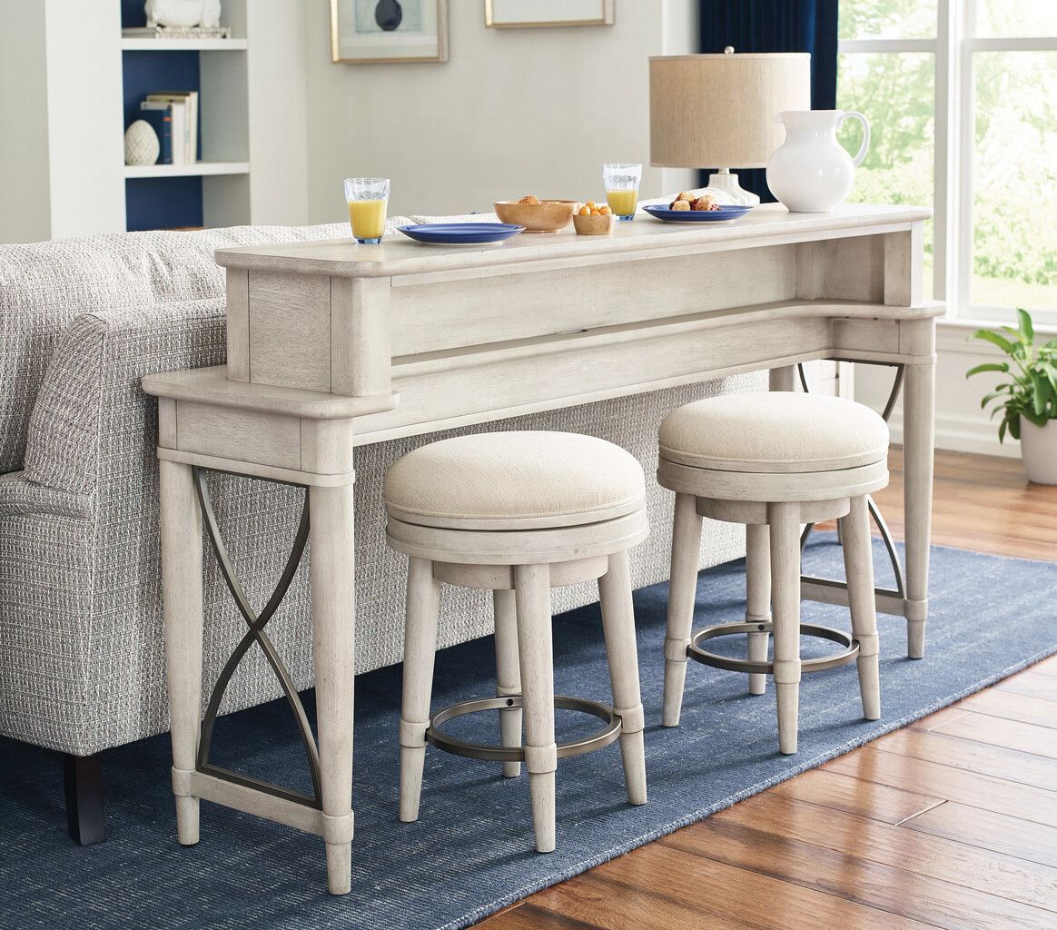 The appearance of Domaine Counter Console with 2 Stools In Taupe designed by Hammary in the modern / contemporary interior design. This taupe piece of furniture was selected by 1StopBedrooms from Domaine Collection to add a touch of cosiness and style into your home. Sku: 181-587. Material: Wood. Table Top Shape: Rectangular.