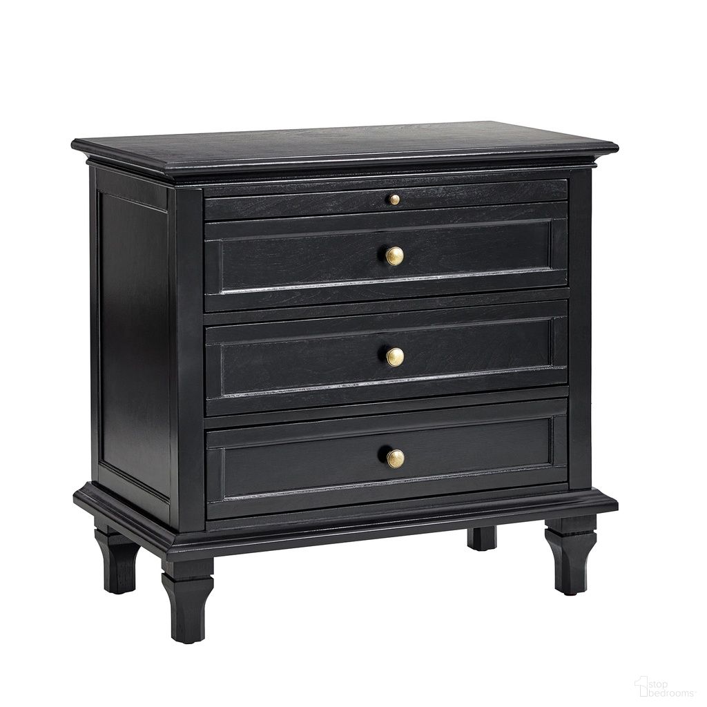 The appearance of Dominic Nightstand In Black designed by Karat Home in the country / farmhouse interior design. This black piece of furniture was selected by 1StopBedrooms from Dominic Collection to add a touch of cosiness and style into your home. Sku: NSYL0889-BLK. Material: Engineered Wood.