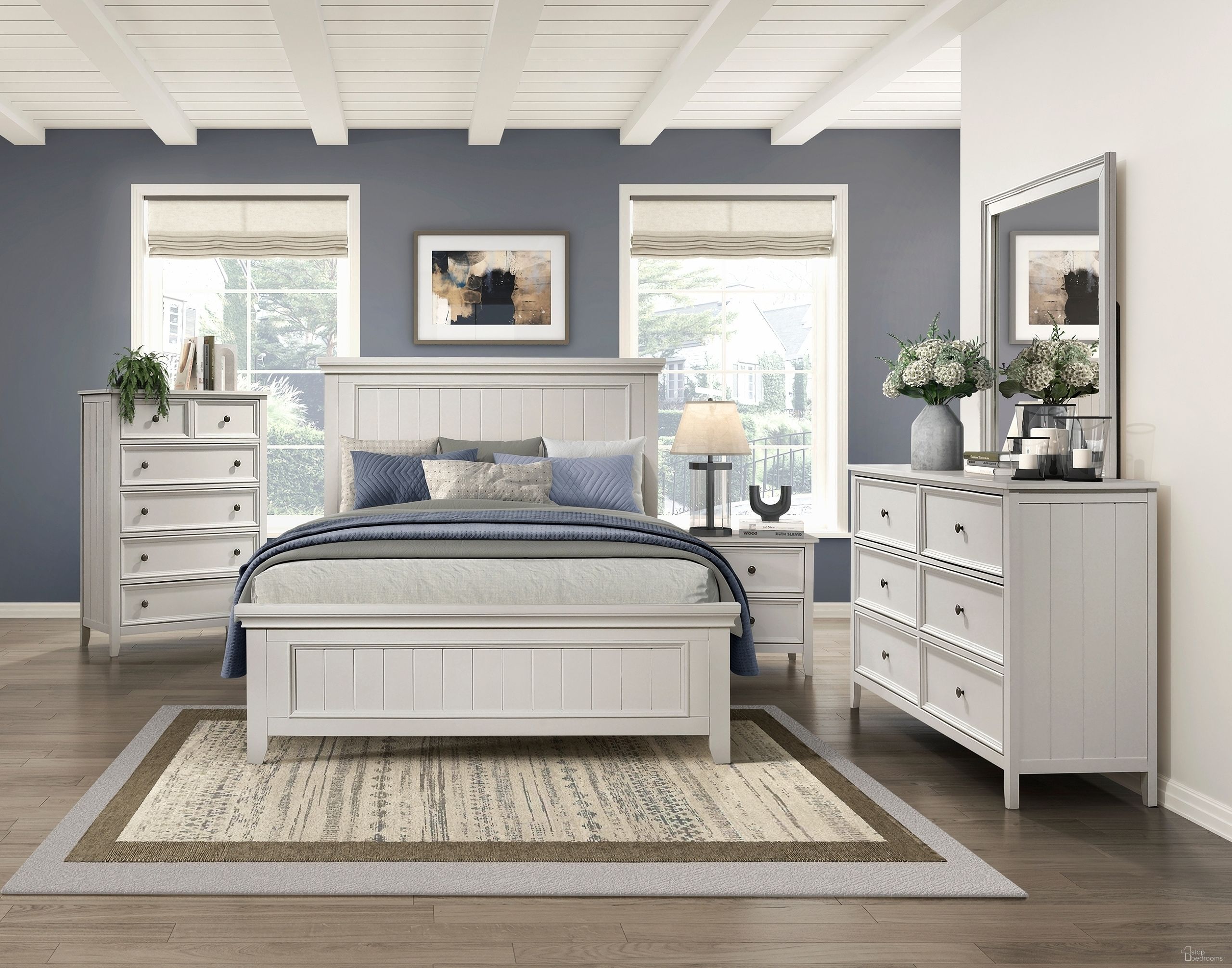 The appearance of Donahue Panel Bedroom Set In White designed by Homelegance in the country / farmhouse interior design. This white piece of furniture was selected by 1StopBedrooms from Donahue Collection to add a touch of cosiness and style into your home. Sku: 1581-1;1581-3;1581-4. Material: Wood. Bed Size: California King.