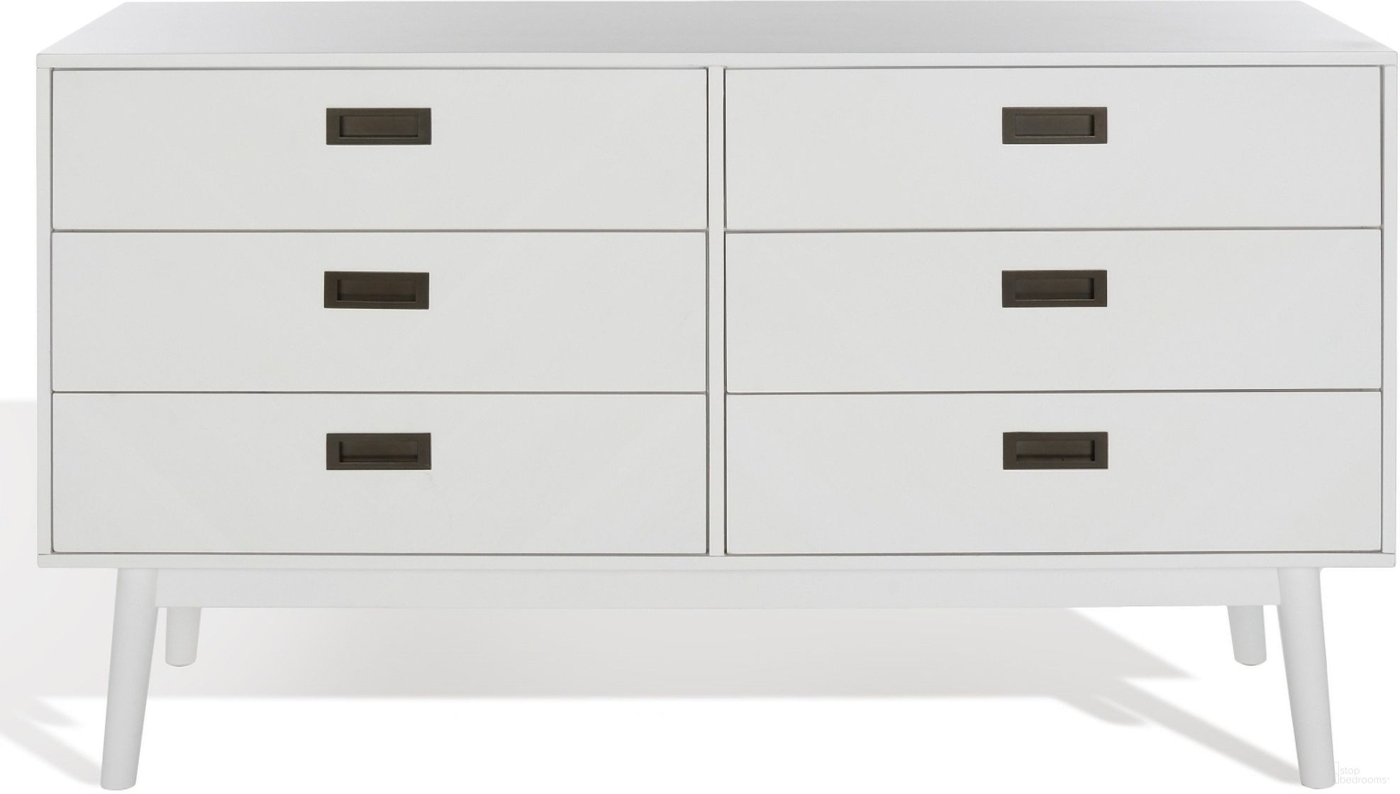 The appearance of Donald 6 Drawer Dresser In White designed by Safavieh Couture in the modern / contemporary interior design. This white piece of furniture  was selected by 1StopBedrooms from Donald Collection to add a touch of cosiness and style into your home. Sku: SFV2110E. Material: MDF.