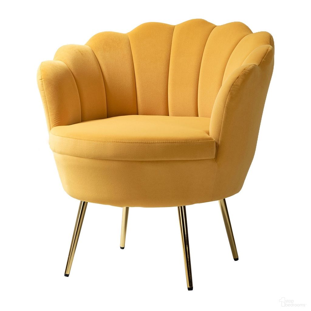 The appearance of Donata Barrel Chair In Mustard designed by Karat Home in the modern / contemporary interior design. This mustard piece of furniture was selected by 1StopBedrooms from Donata Collection to add a touch of cosiness and style into your home. Sku: CHM0119-MUSTARD. Material: Velvet.
