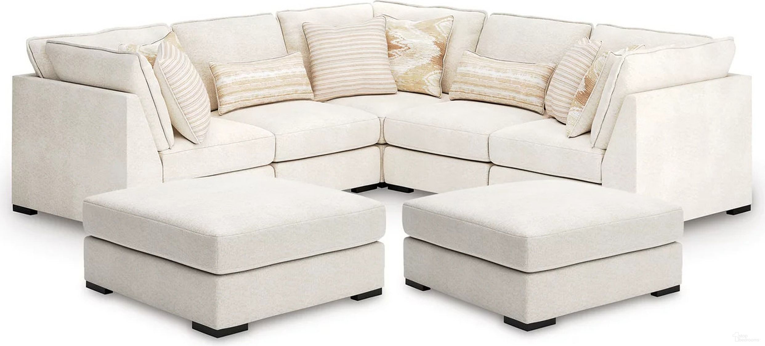 The appearance of Donelson Creek 5-Piece Sectional and 2 Oversized Ottomans In Vanilla designed by Signature Design by Ashley in the modern / contemporary interior design. This vanilla piece of furniture was selected by 1StopBedrooms from Donelson Creek Collection to add a touch of cosiness and style into your home. Sku: 4800251;4800251;4800251;4800246;4800246;4800208;4800208. Material: Performance Fabric. Layout: L-Shape.
